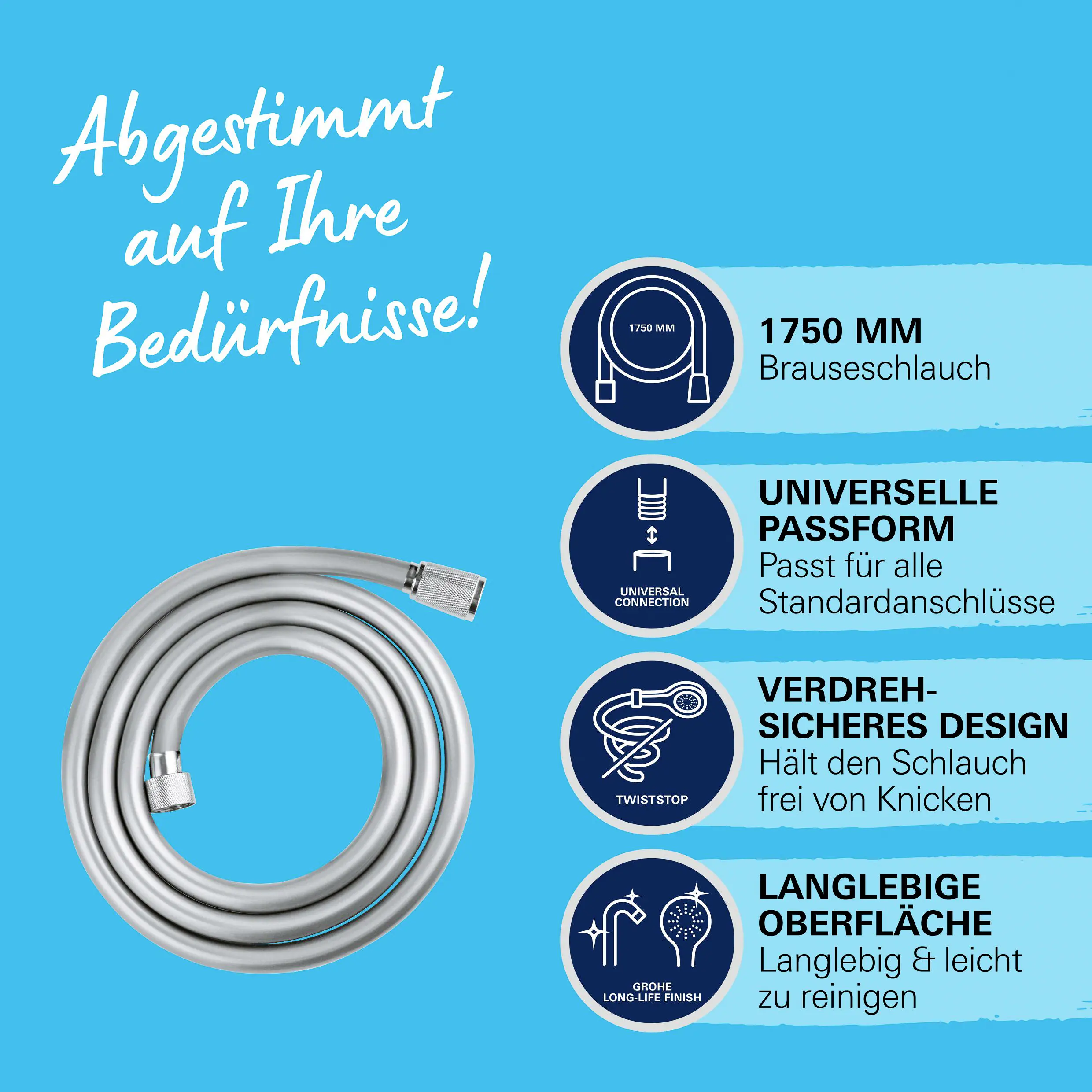 Grohe Brauseschlauch VitalioFlex Comfort, 0,5 Zoll, 175 cm, verchromt