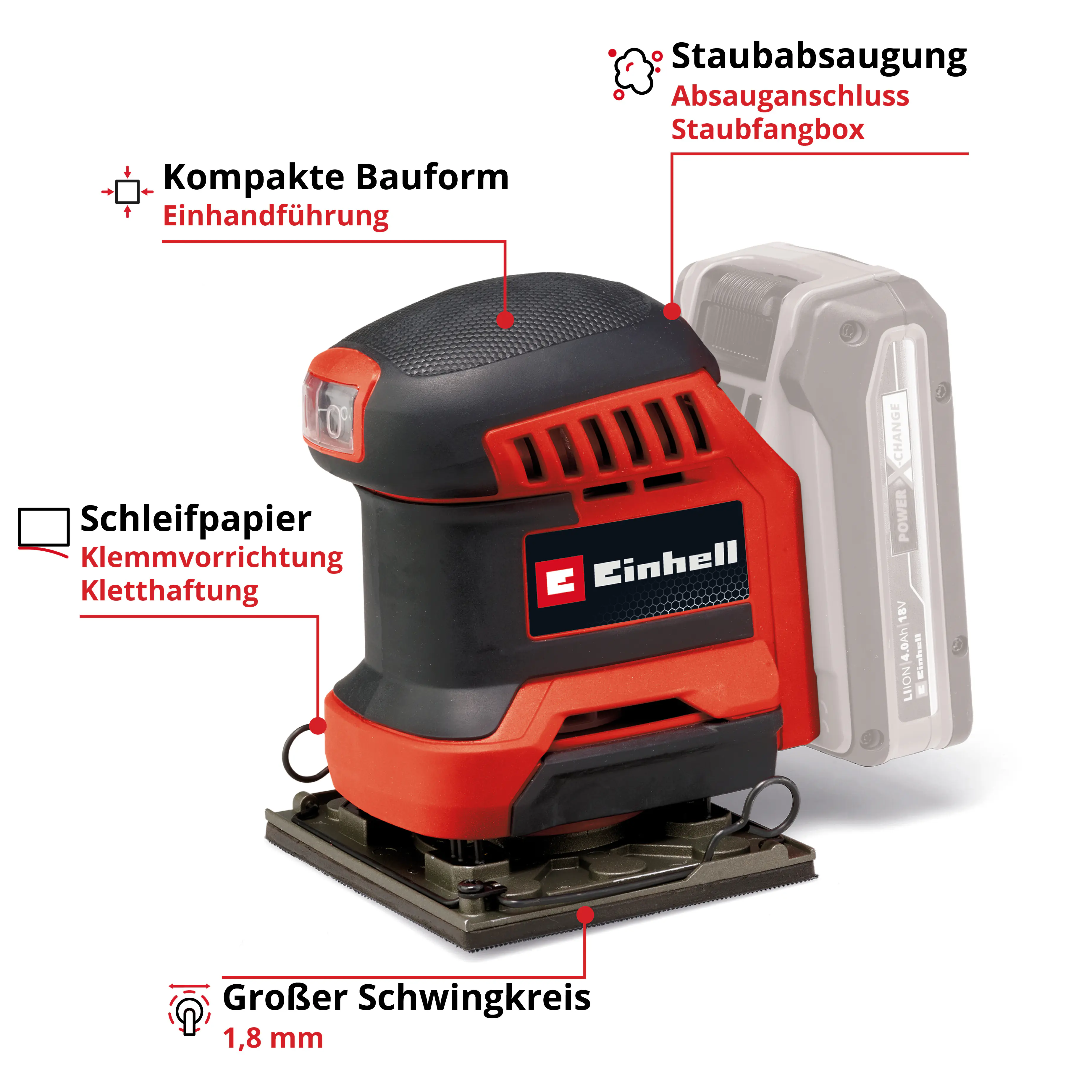 Einhell Expert Akku-Faustschleifer TE-OS 18/113 Li Solo