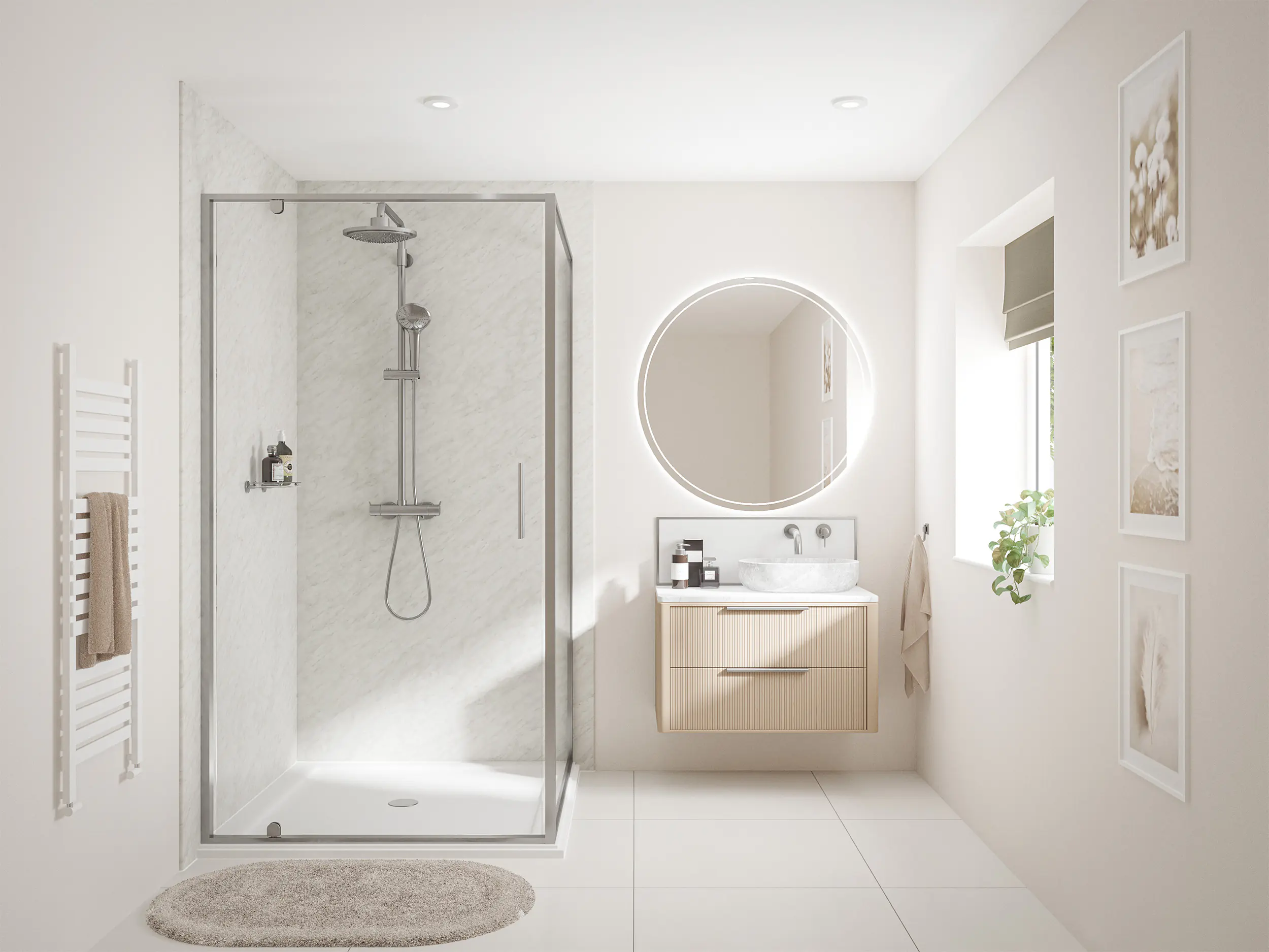 Wetwall Elite Wandpaneel  Carrara Marble 16 x 242 cm mit abgerundeter Abschlusskante