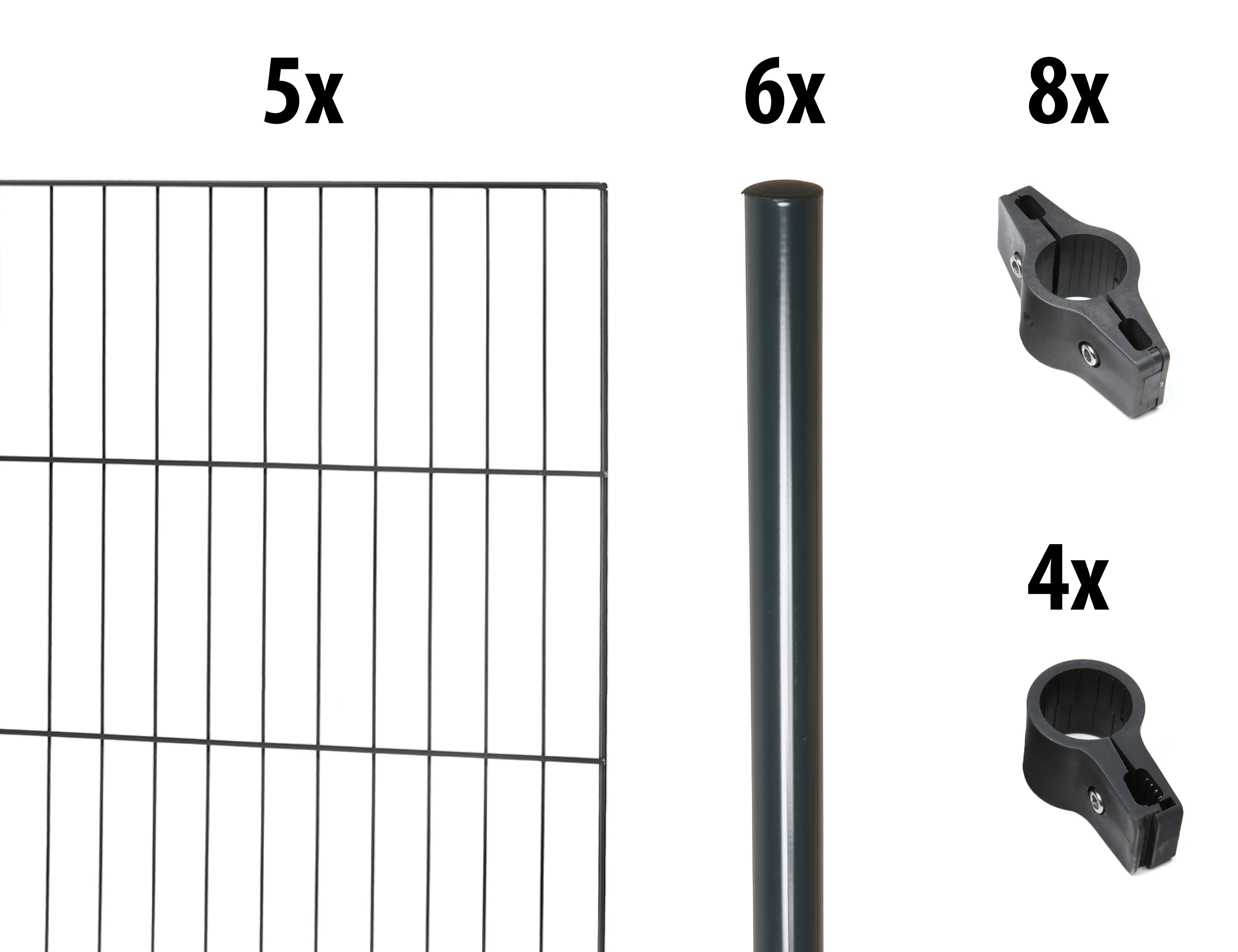 Floraworld Einstabmatten-Zaun Set Classic 10 m 200 x 75 cm inkl. 6 Pfosten 125 cm anthrazit