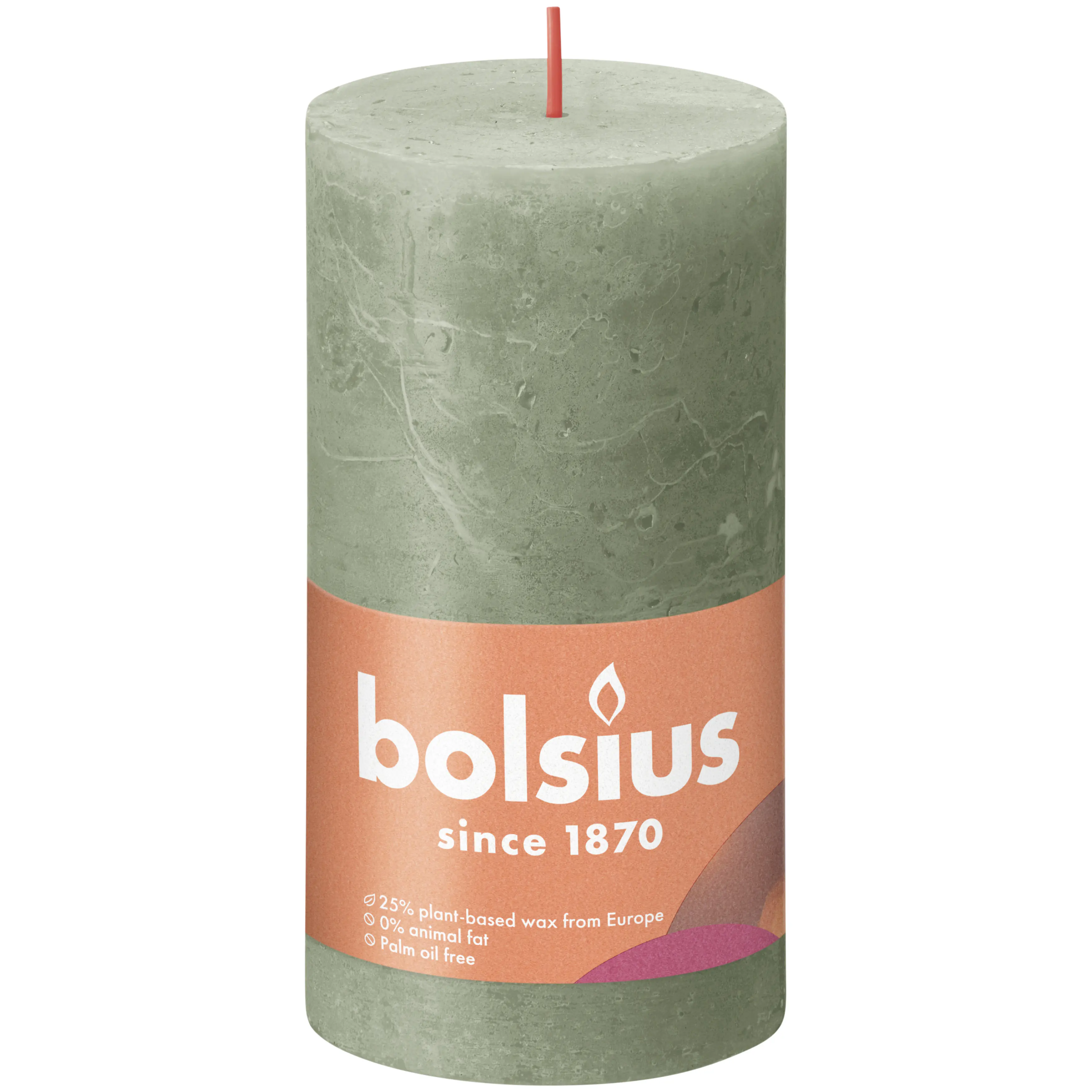 Bolsius Rustik Stumpenkerze olivengrün, Höhe: 13 cm, Ø 6,8 cm