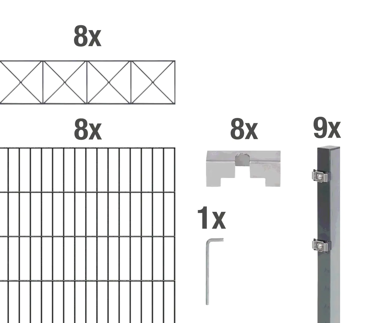 Alberts Doppelstabmatten-Grundset Nexus 200 x 160 cm 16 m anthrazit