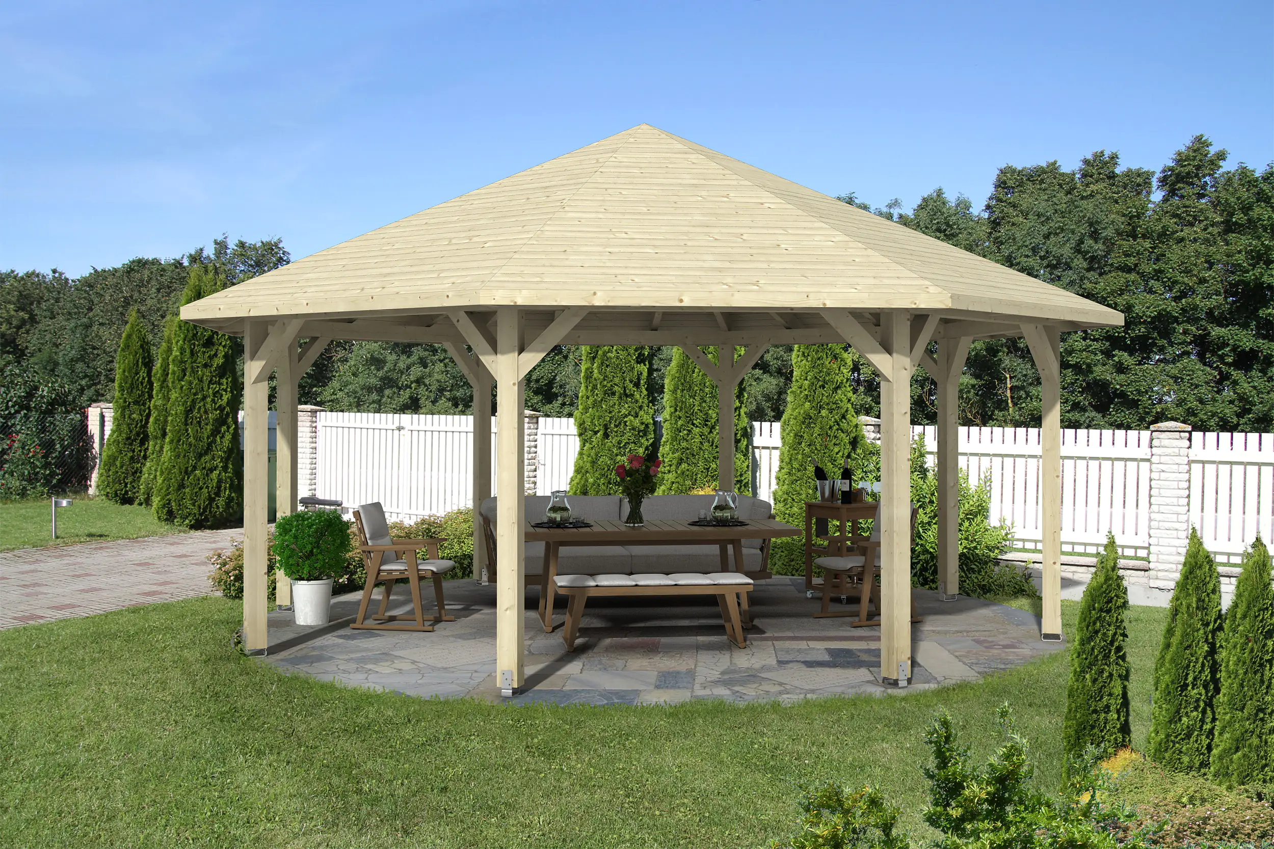 4018211371679 SKAN HOLZ Pavillon Nice 4 Leimholz, natur