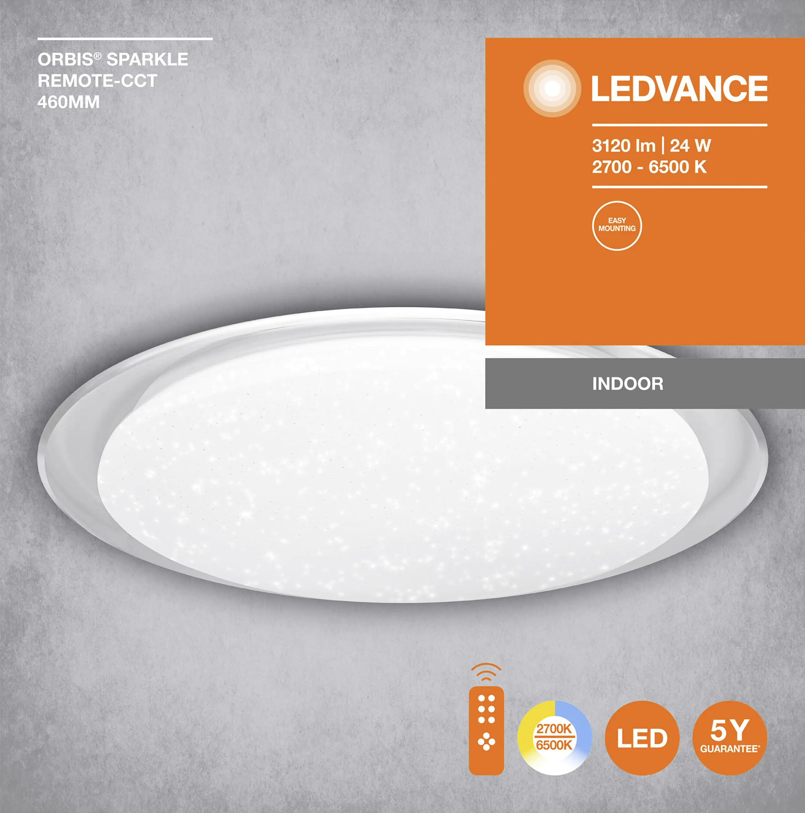 Ledvance LED Deckenleuchte Orbis Sparkle Remote-CCT Ø 46 cm weiß
