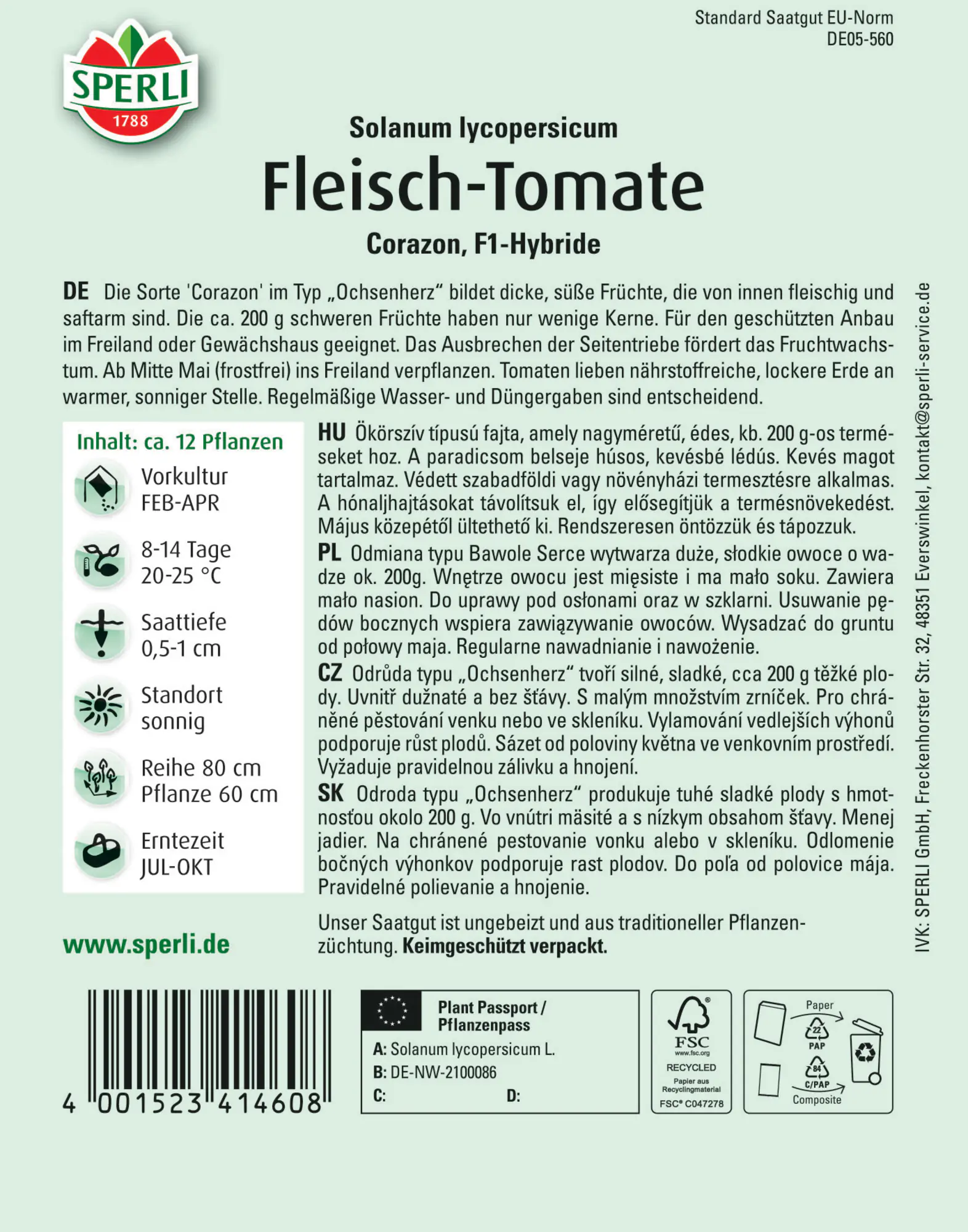 Sperli Fleisch-Tomate Corazon F1