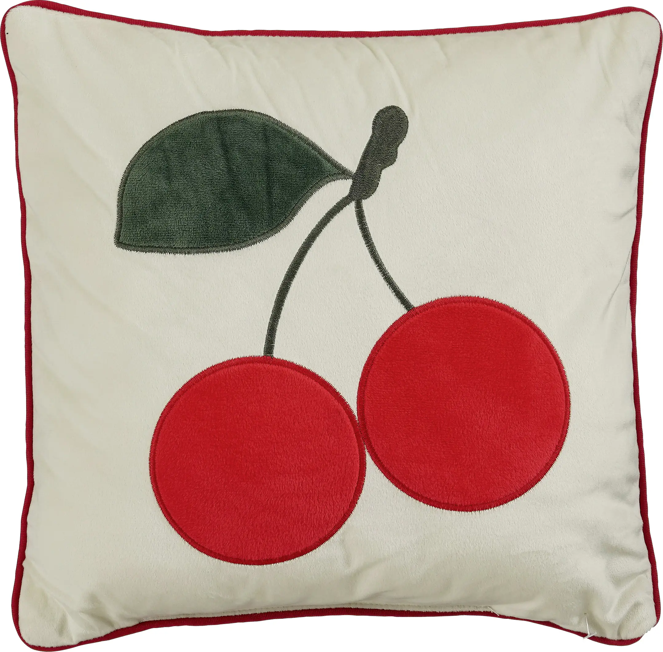 Mica Decorations Kissen mit Kirschmotiv 34 x 34 cm offwhite/rot