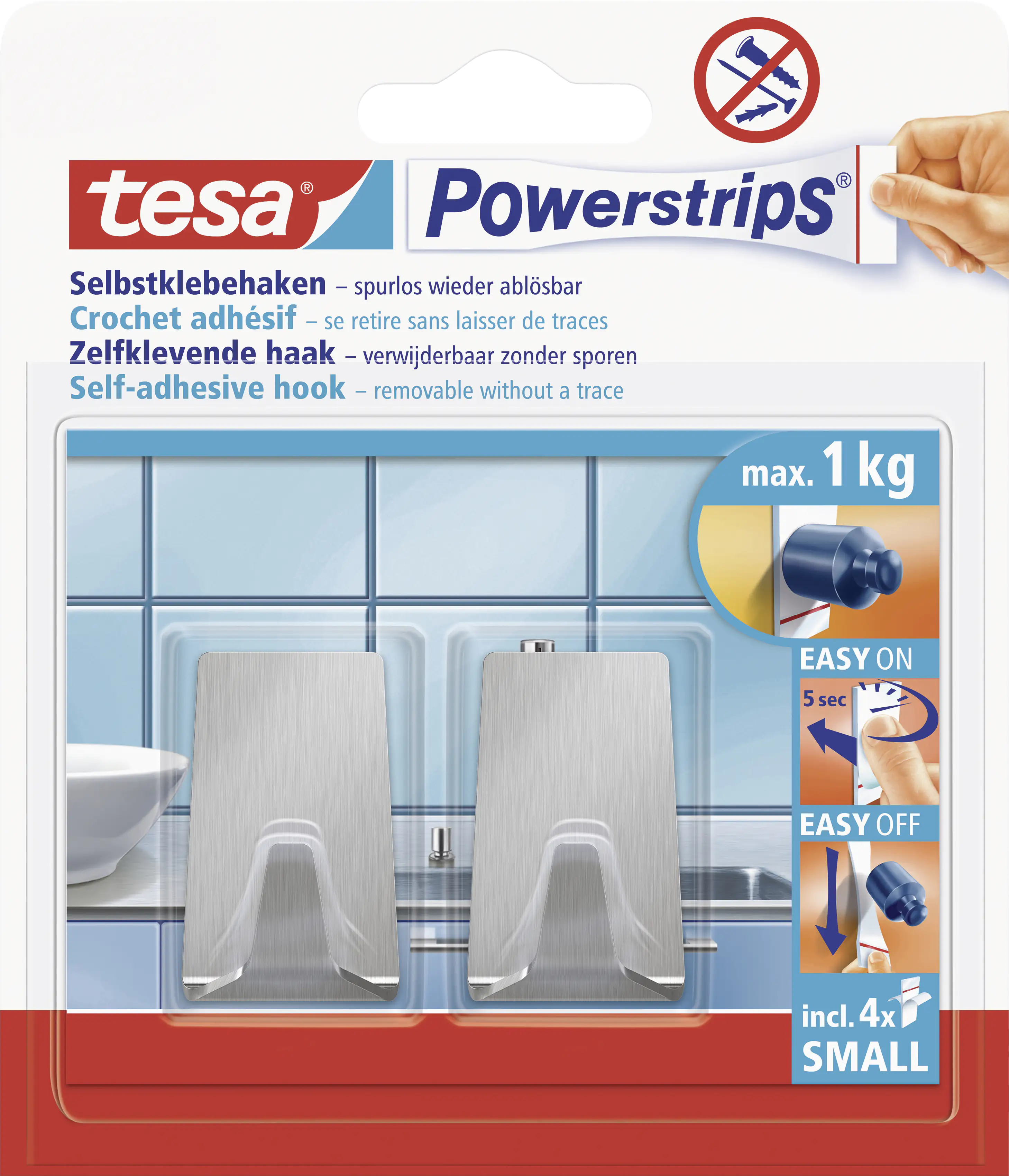 tesa Powerstrips Haken Small rechteckig, Edelstahl