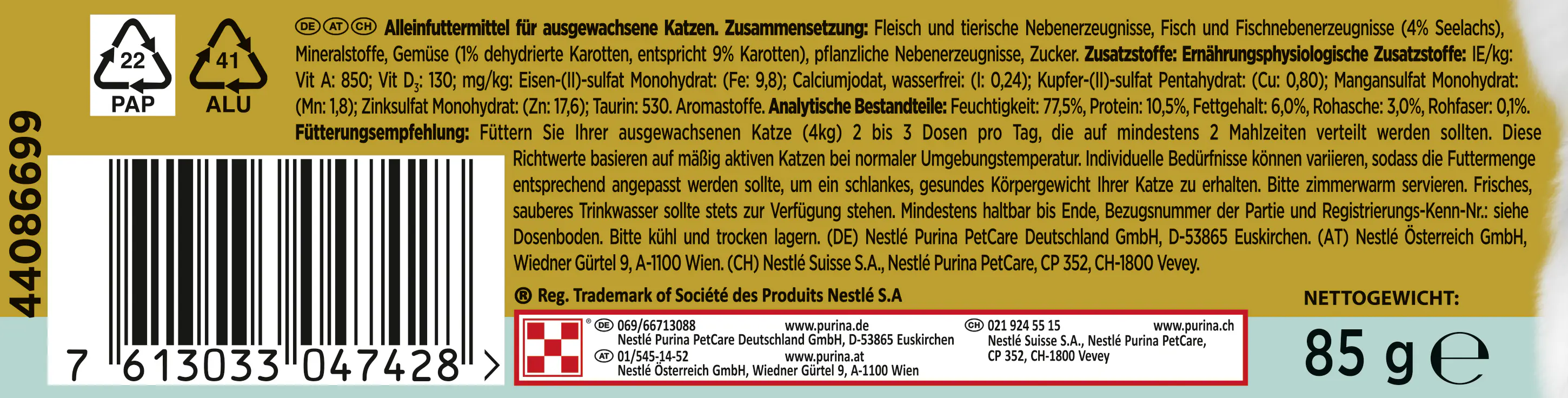 Gourmet Gold Feine Pastete mit Gemüse Seelachs und Karotten 85 g