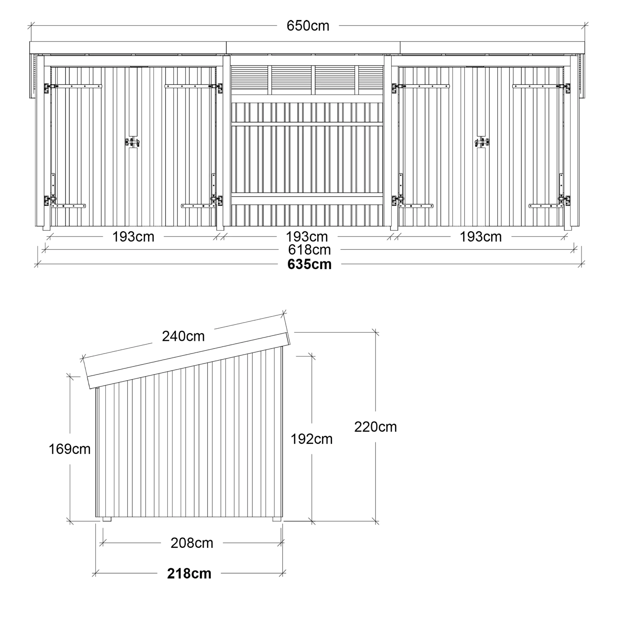 Plus Gartenhaus Nordic Multi 619 x 208 cm natur mit 2 Doppeltüren, offen