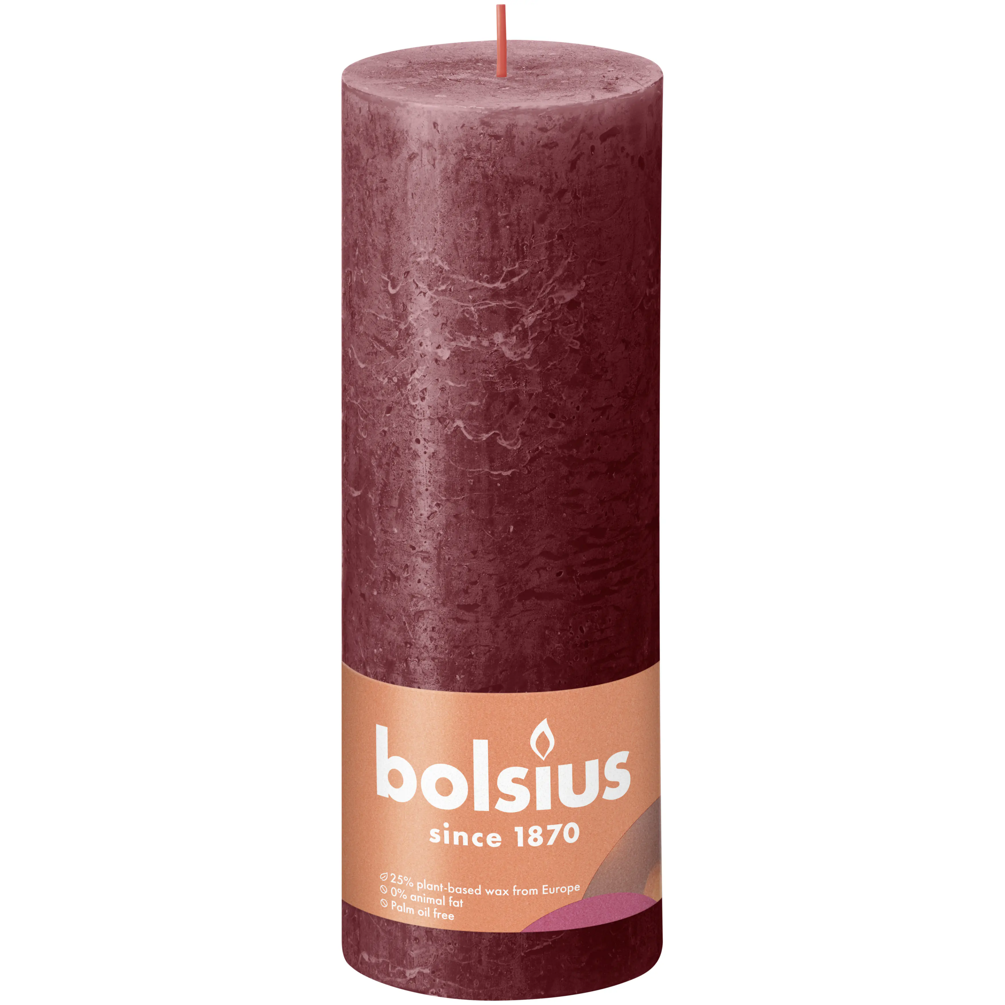 Bolsius Rustik Stumpenkerze samtrot, Höhe: 19 cm, Ø 6,8 cm