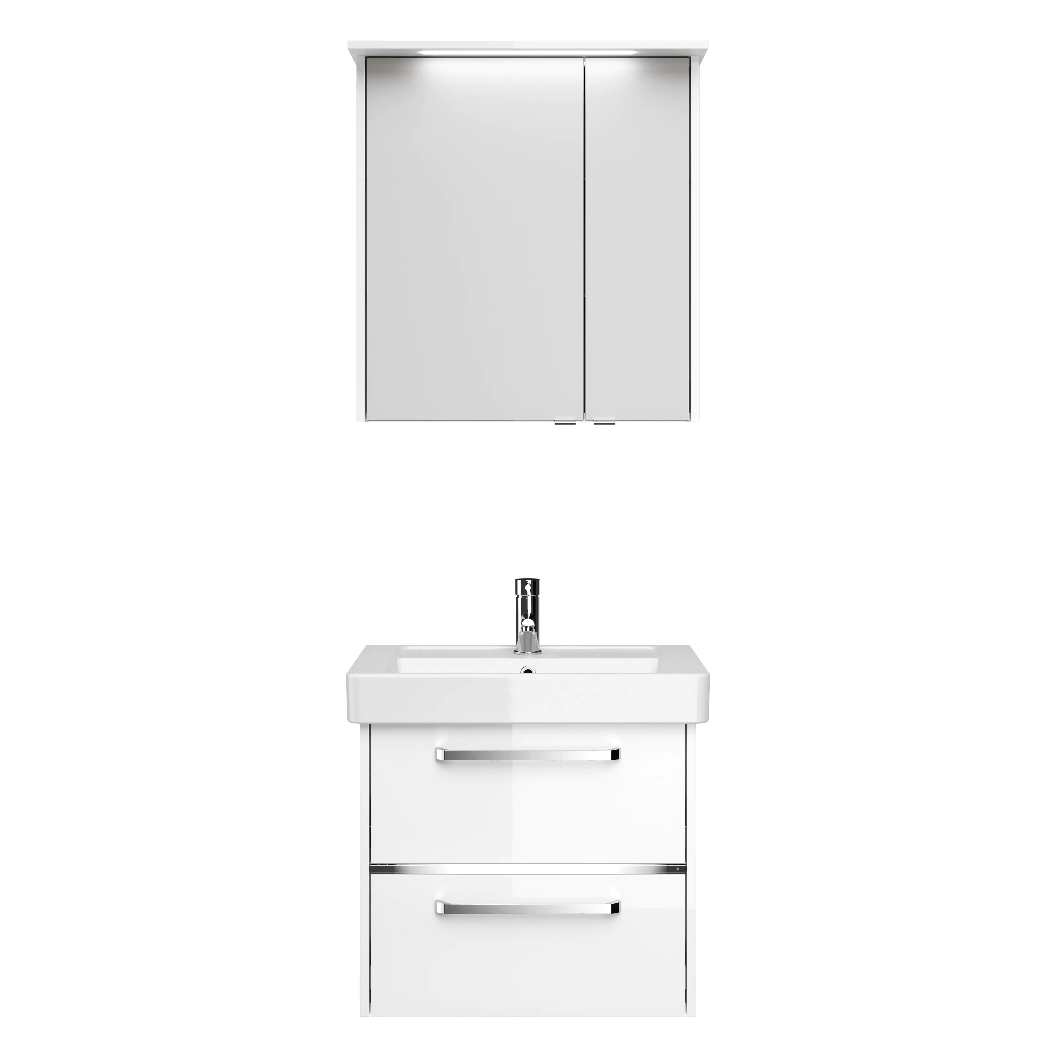 Primaster Badmöbel-Set Berlin weiß 65 cm Twin LED, Keramikwaschtisch