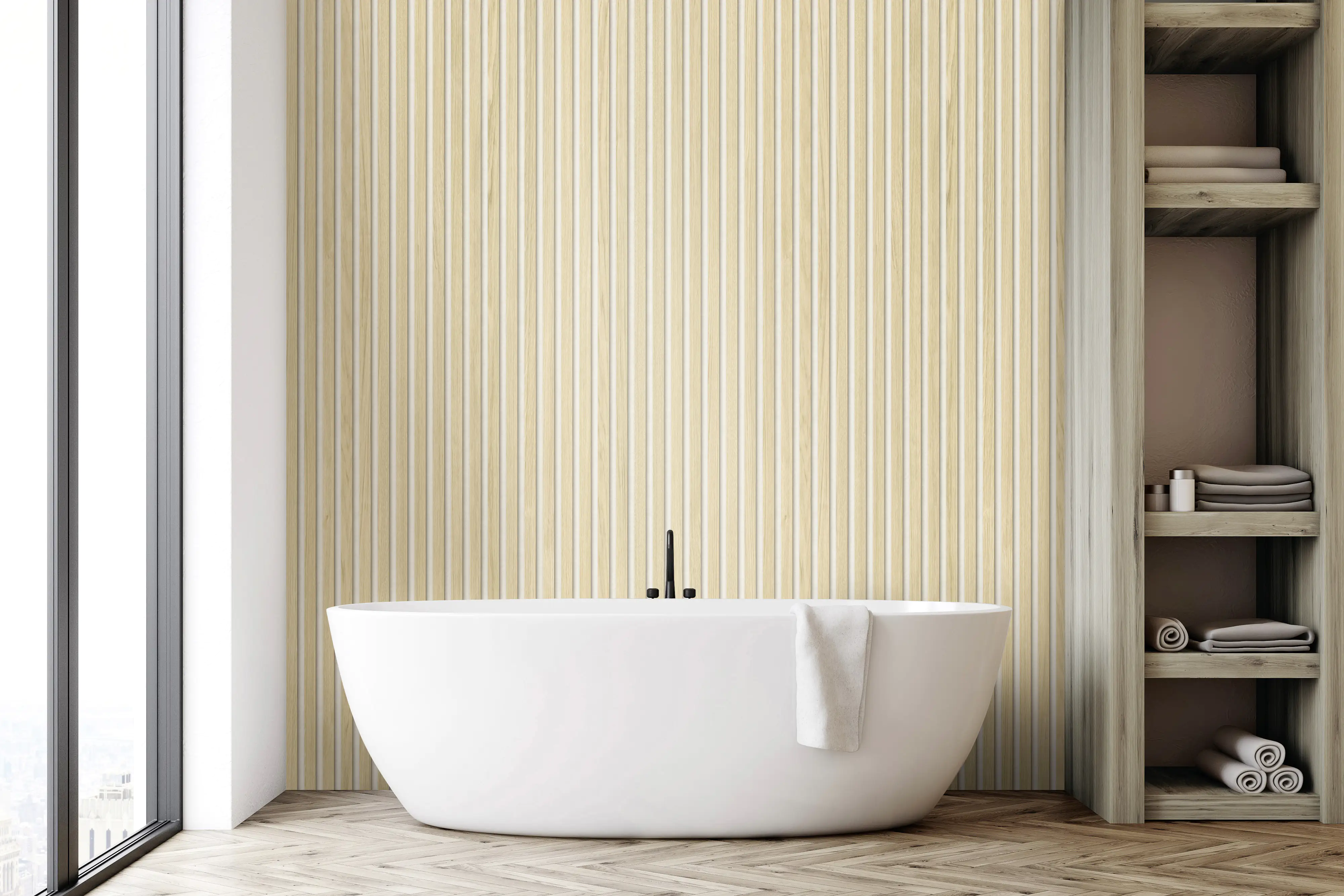 Grosfillex Wandpaneel Kunststoff LINIO 260 x 37,5 cm 8 mm Bright Ash 3 Stück