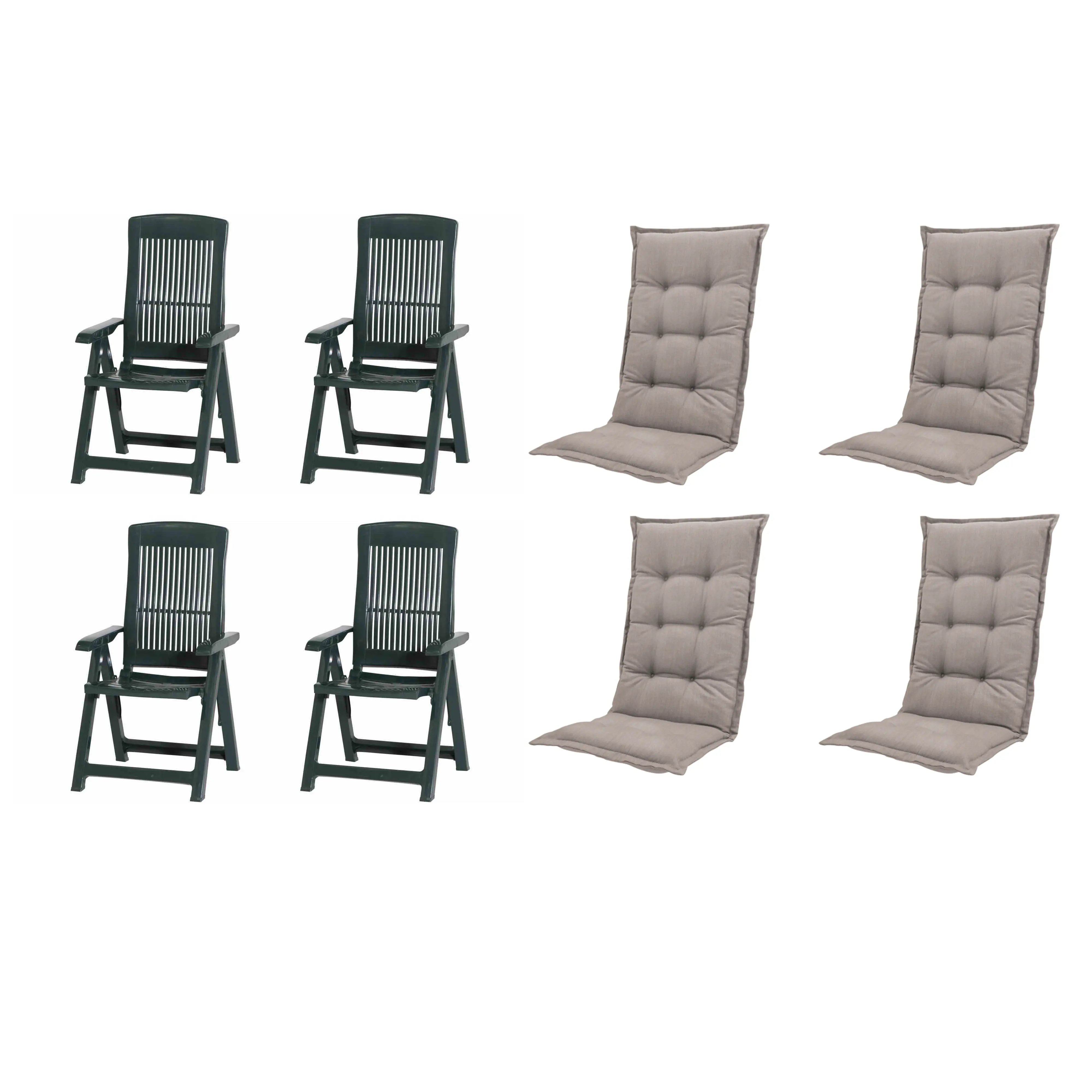 Progarden Gartenstuhl-Set Tampa mit Auflagen grün/taupe 8-tlg.