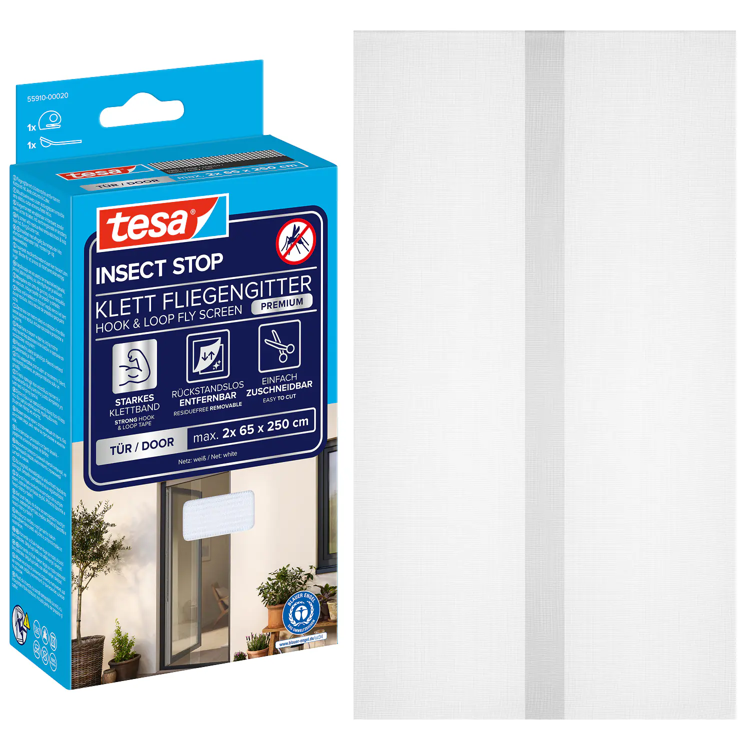 tesa Insektenschutz-Klettbandsystem 2 x (0,65 m x 2,5 m) weiß