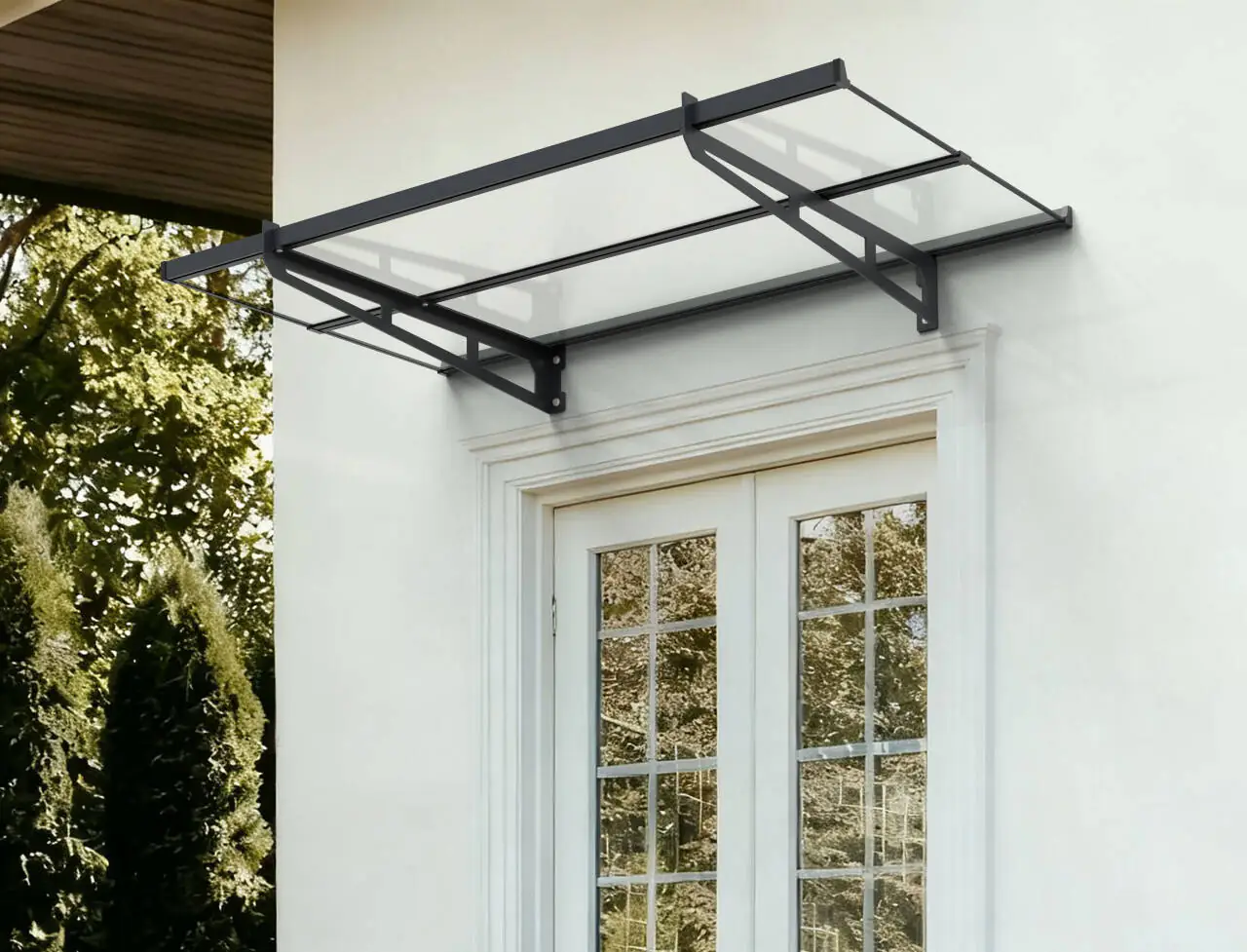Primaster Vordach Lille 140 x 90 cm anthrazitgrau mit Polycarbonat-Abdeckung 
