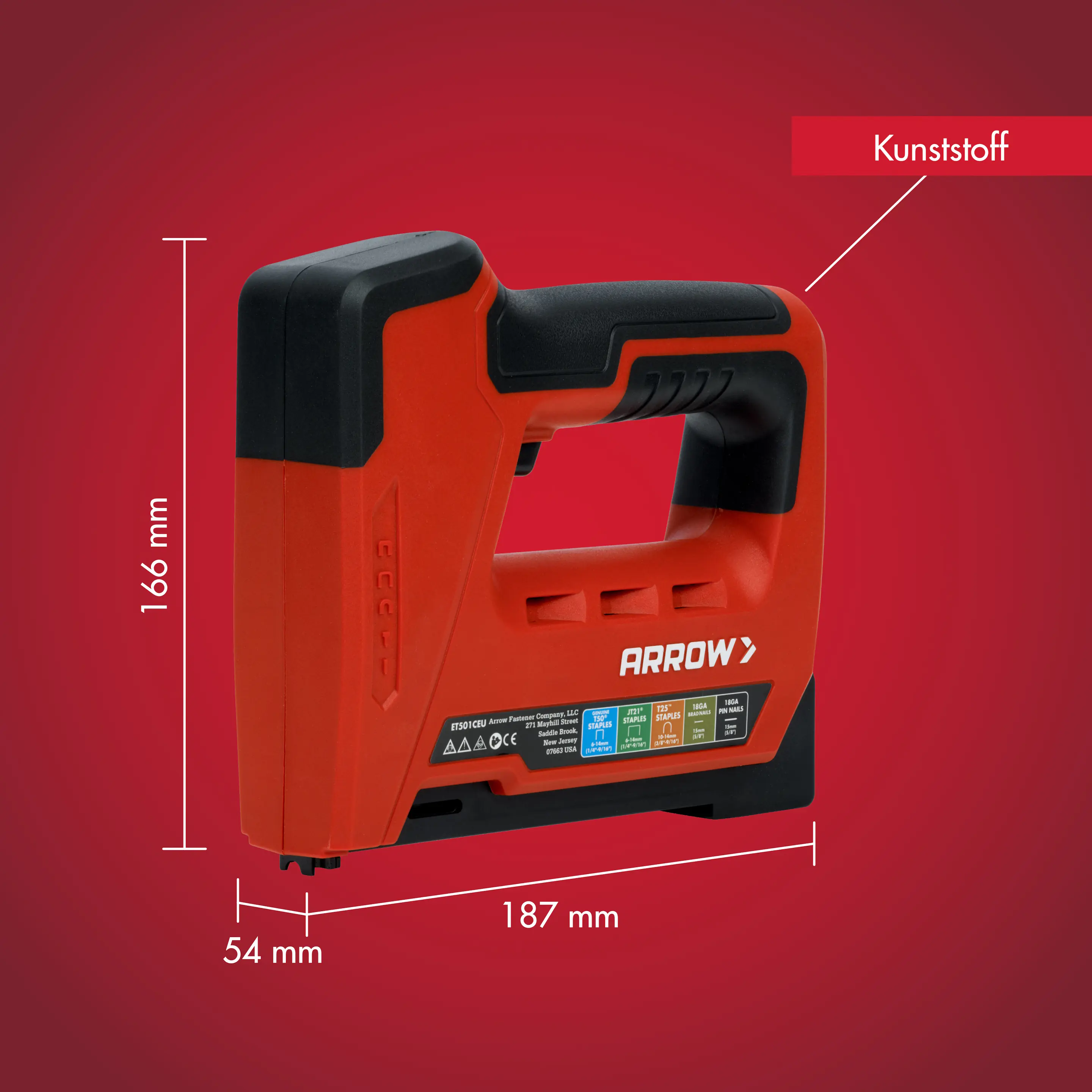 Arrow Akku-Handtacker ET501C 5 in 1 für Klammern, Kabelklammern & Nägel