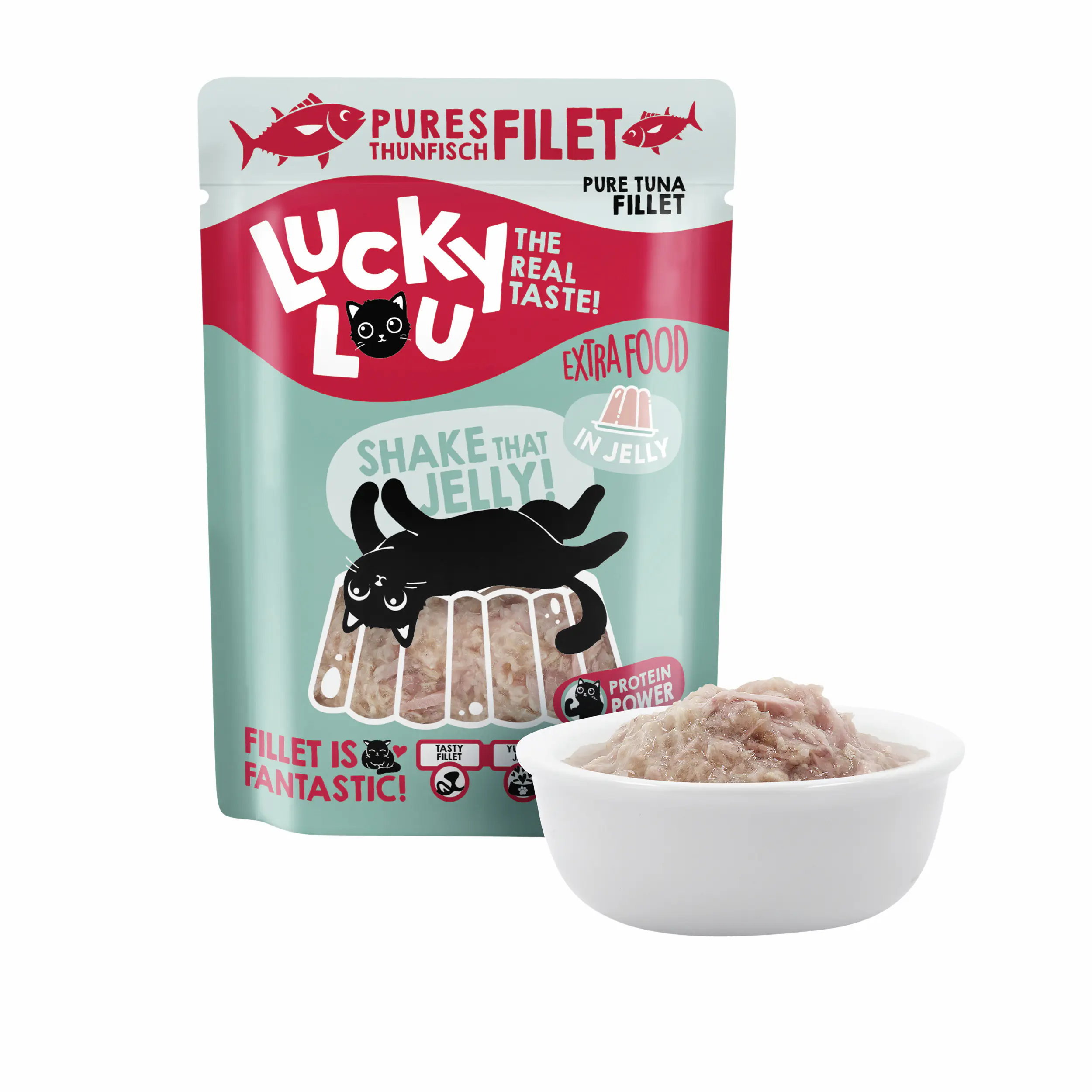Lucky Lou Extrafood Katzennassfutter Adult getreidefrei 70 g Thunfischfilet in Jelly