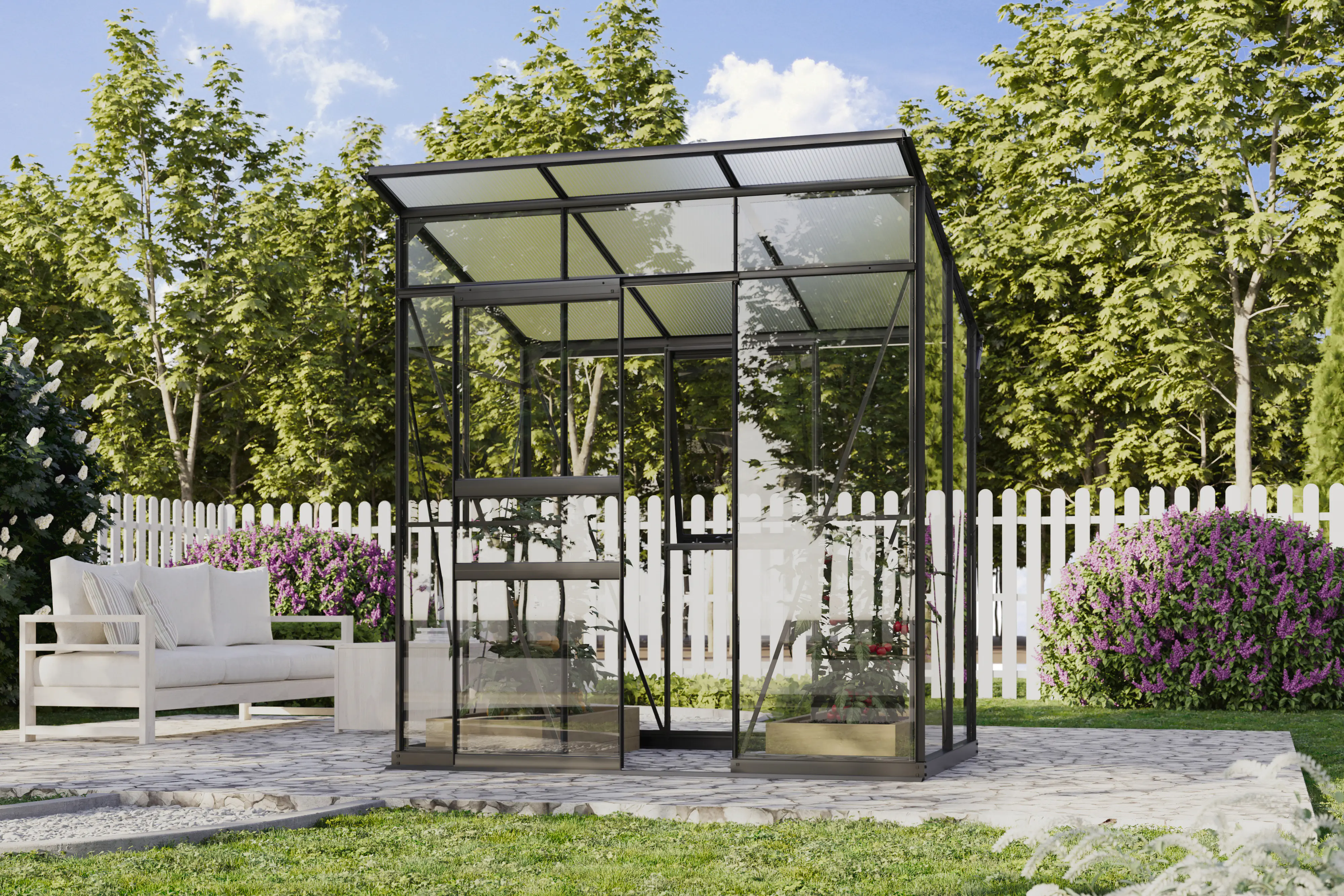 Vitavia Gewächshaus-Set Fokus 3250 ESG/HKP schwarz 192 x 130 cm 