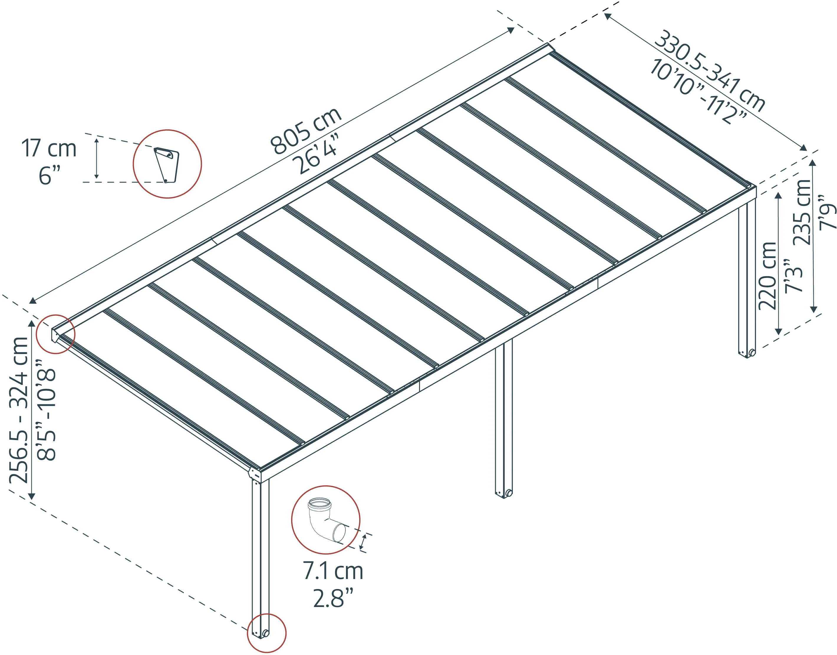 Canopia Terrassenüberdachung Stockholm 805 x 330,5 cm anthrazit Canopia Terrassenüberdachung Stockholm 805 x 330,5 cm anthrazit