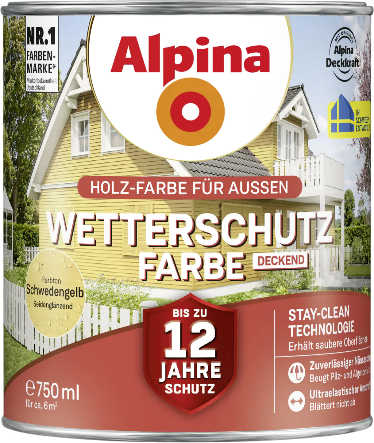 Alpina Wetterschutzfarbe deckend 0,75 L schwedengelb Alpina Wetterschutzfarbe deckend 0,75 L schwedengelb