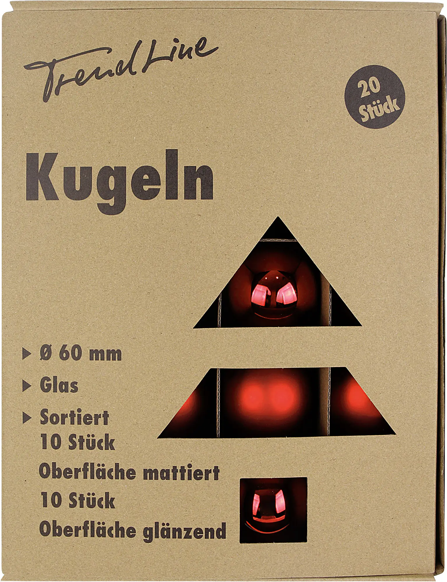 TrendLine Weihnachtskugeln aus Glas Ø 6 cm rot 20 Stück