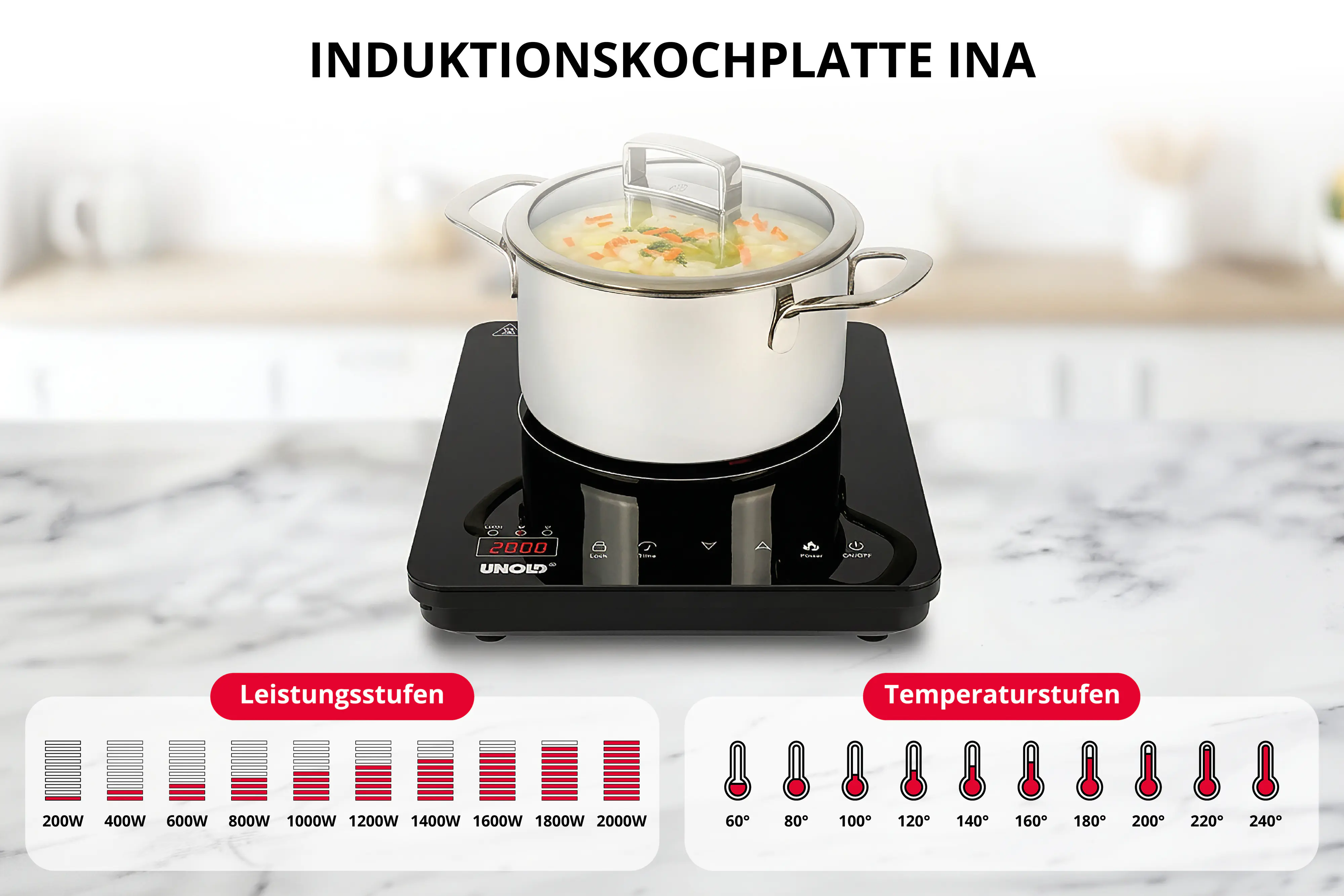 Unold 58305 Einzel-Induktionskochplatte Ina 2000 W