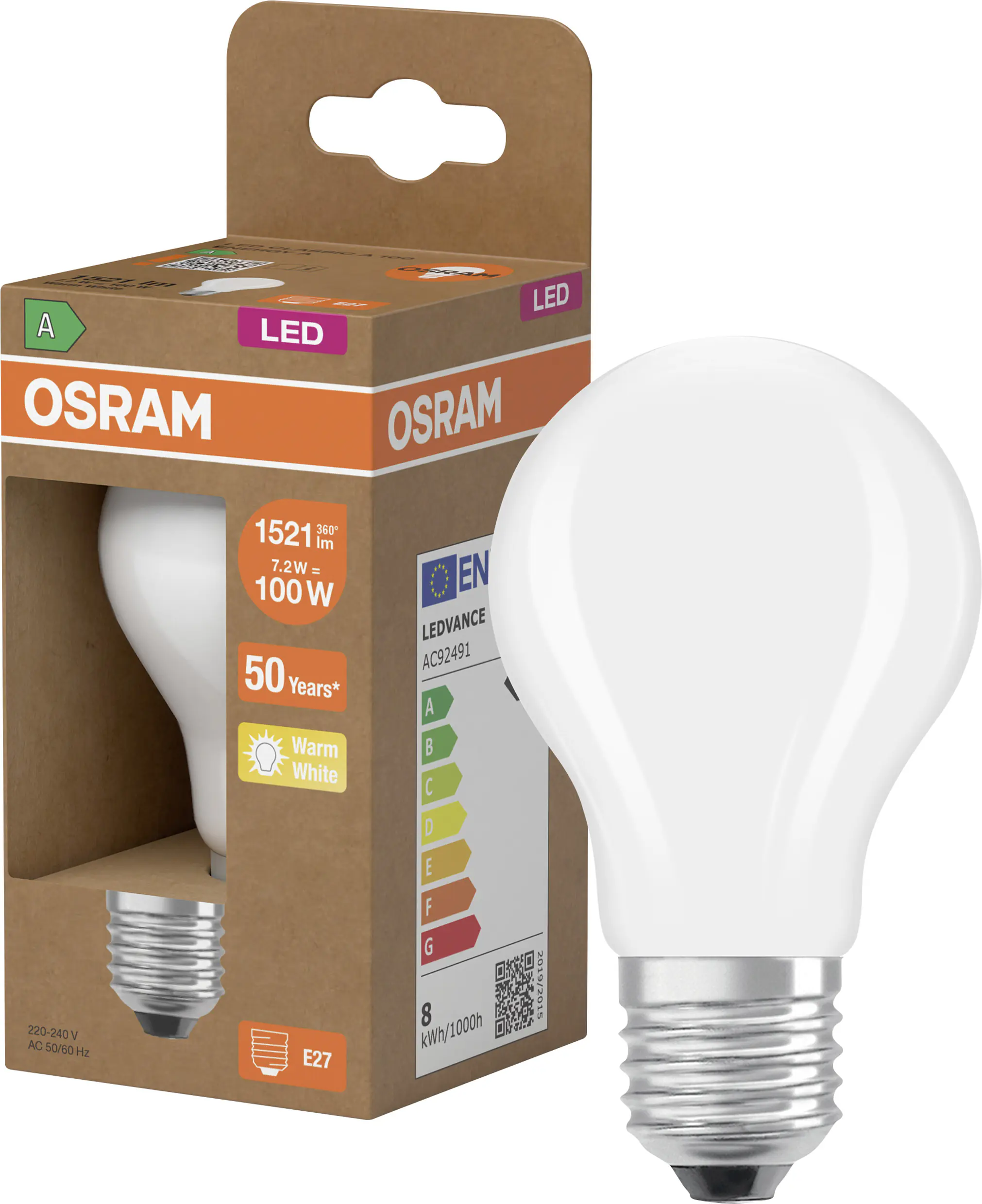 Osram LED Leuchtmittel Classic E27 7,2W matt warmweiß