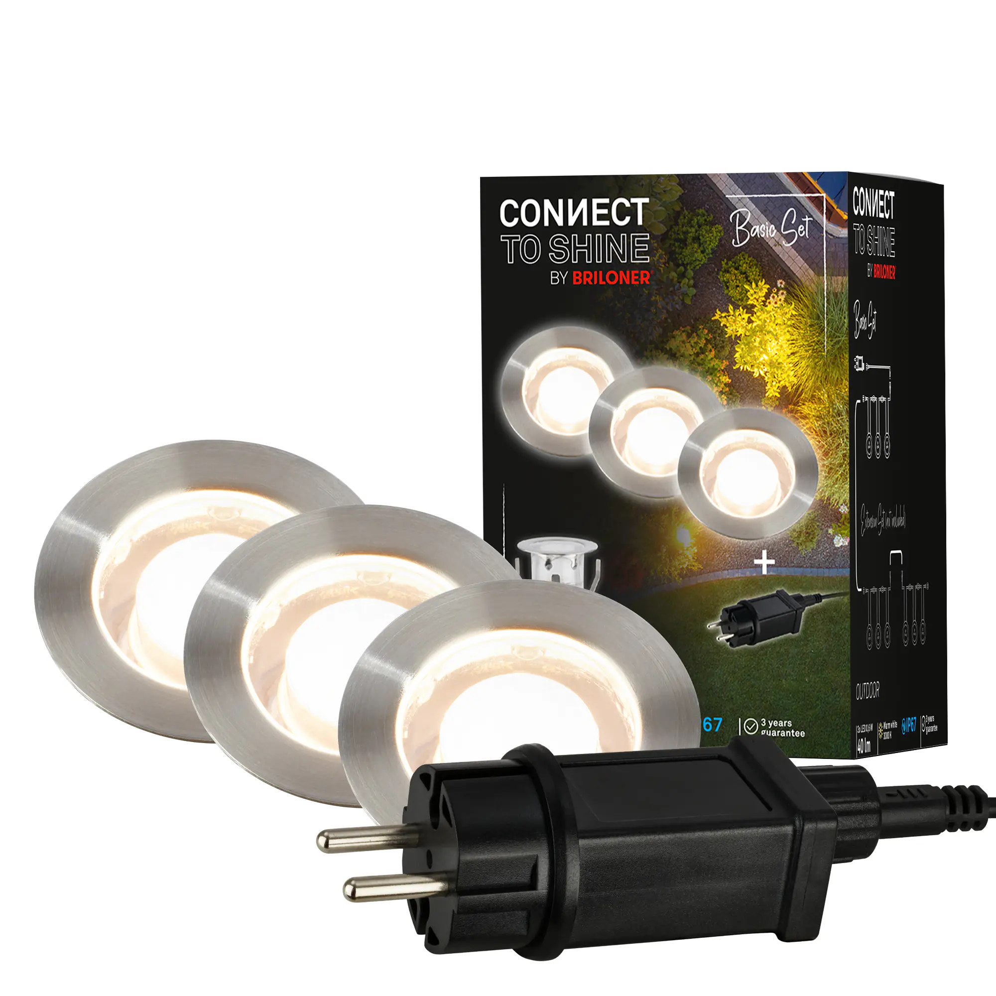 Briloner LED Außen-Bodenstrahler Kebony Connect to Shine 3er Starterset 0,6W warmweiß Briloner LED Außen-Bodenstrahler Kebony Connect to Shine 3er Starterset 0,6W warmweiß