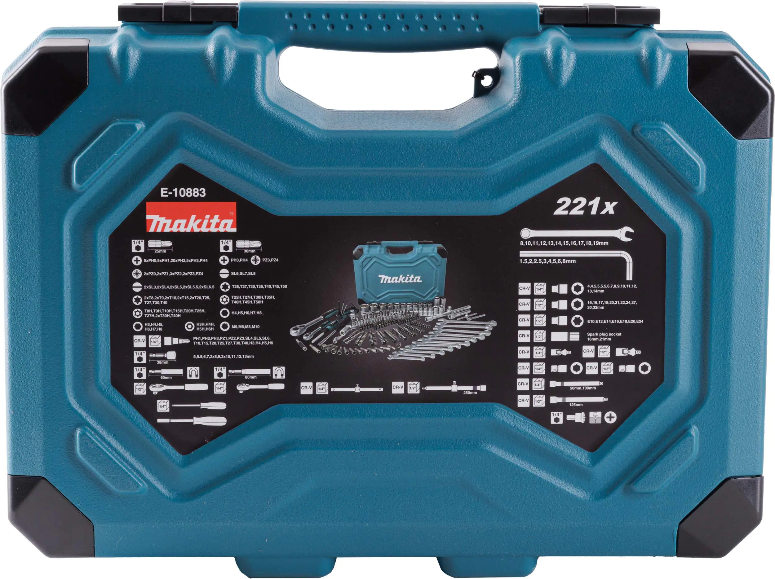 0088381581486_9 Makita Werkzeugkoffer E-10883 221-teilig 1/4" + 1/2"