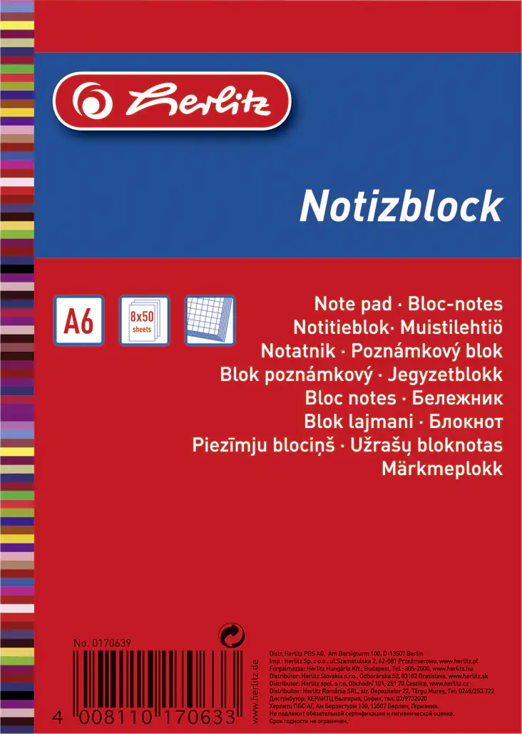 herlitz Haushaltsnotizblock A6 kariert 50 Blatt holzfreies Papier 60 g