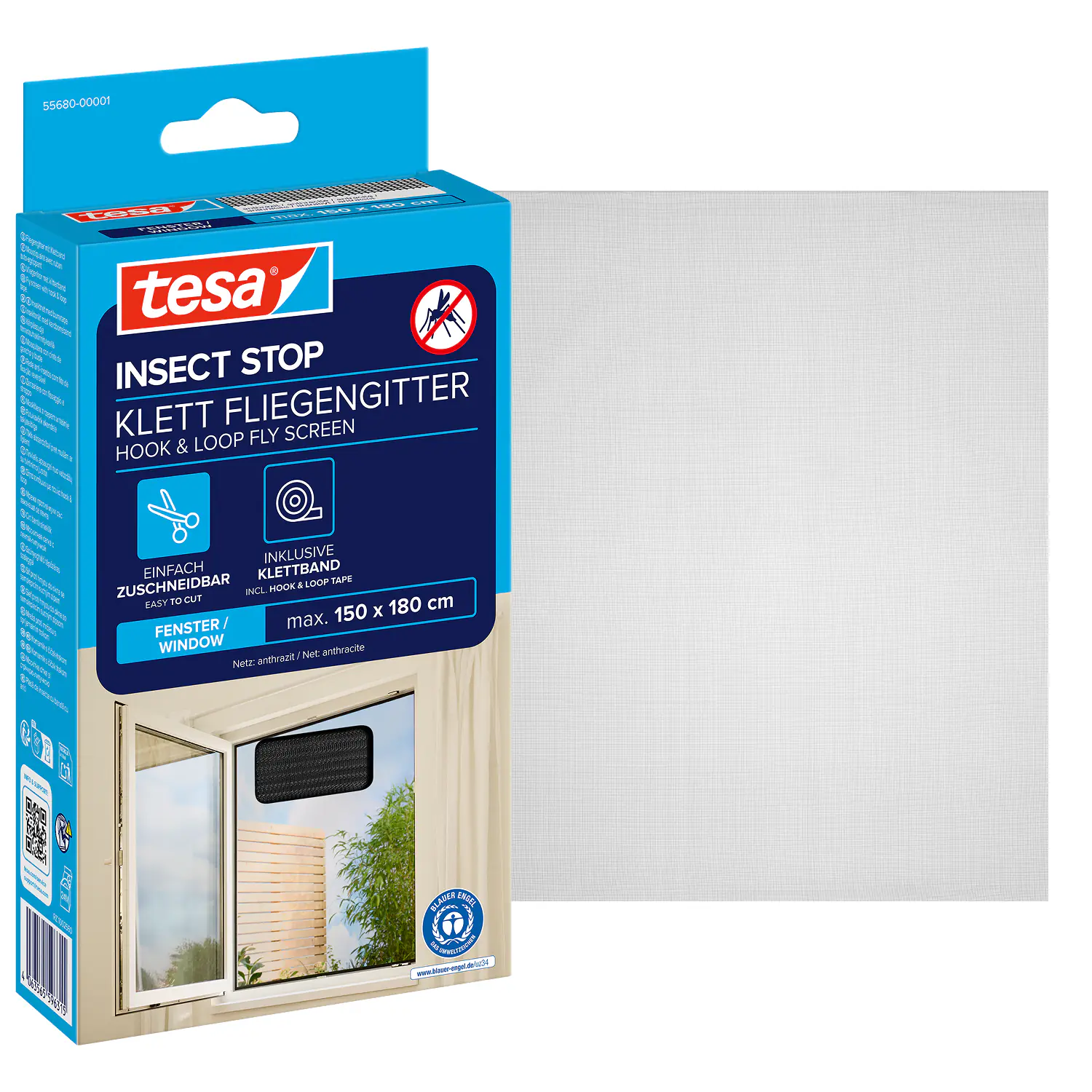tesa Fliegengitter STANDARD 150 x 180 cm anthrazit individuell kürzbar