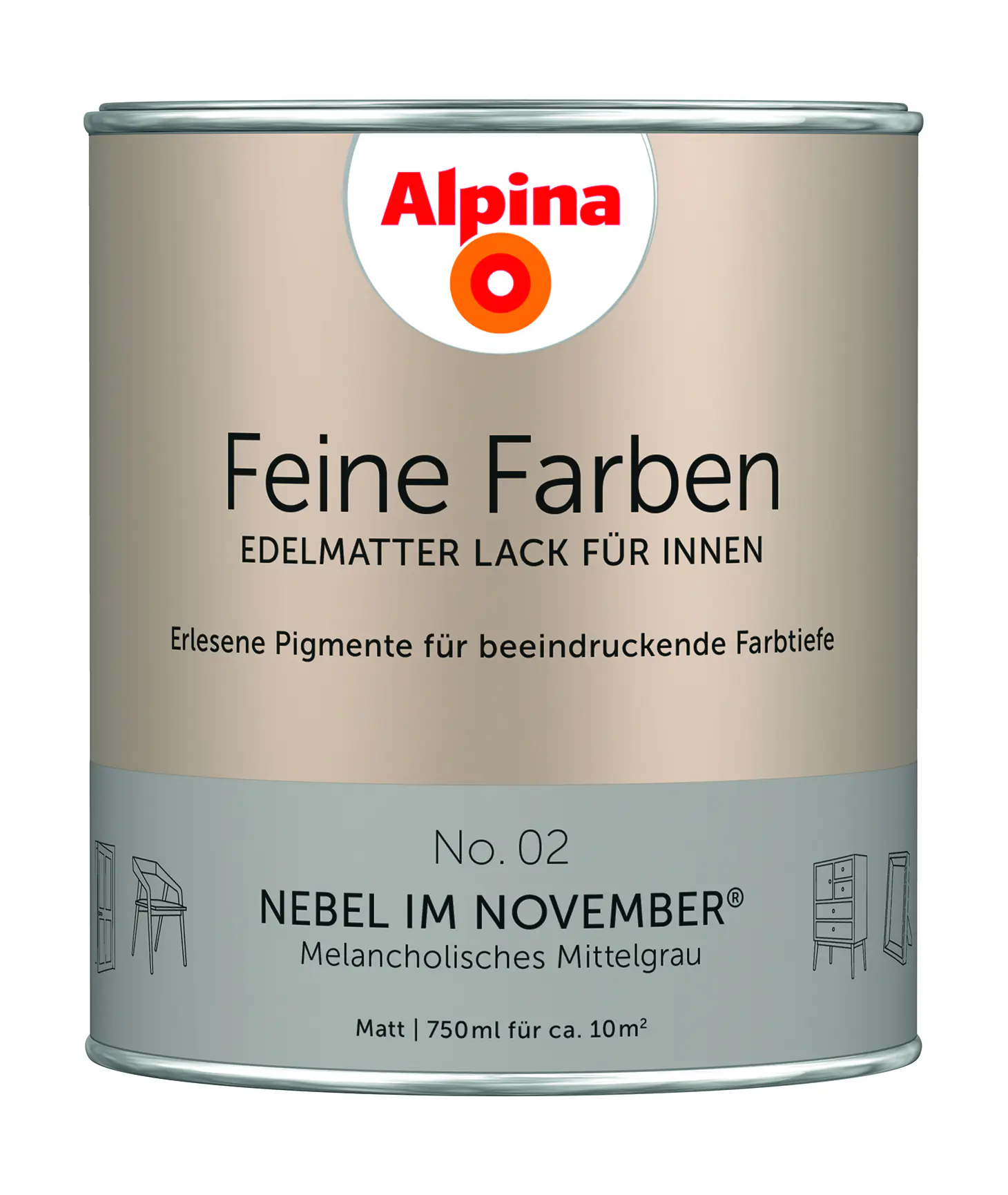 Alpina Feine Farben Lack No. 02 Nebel im November - mittelgrau 750 ml