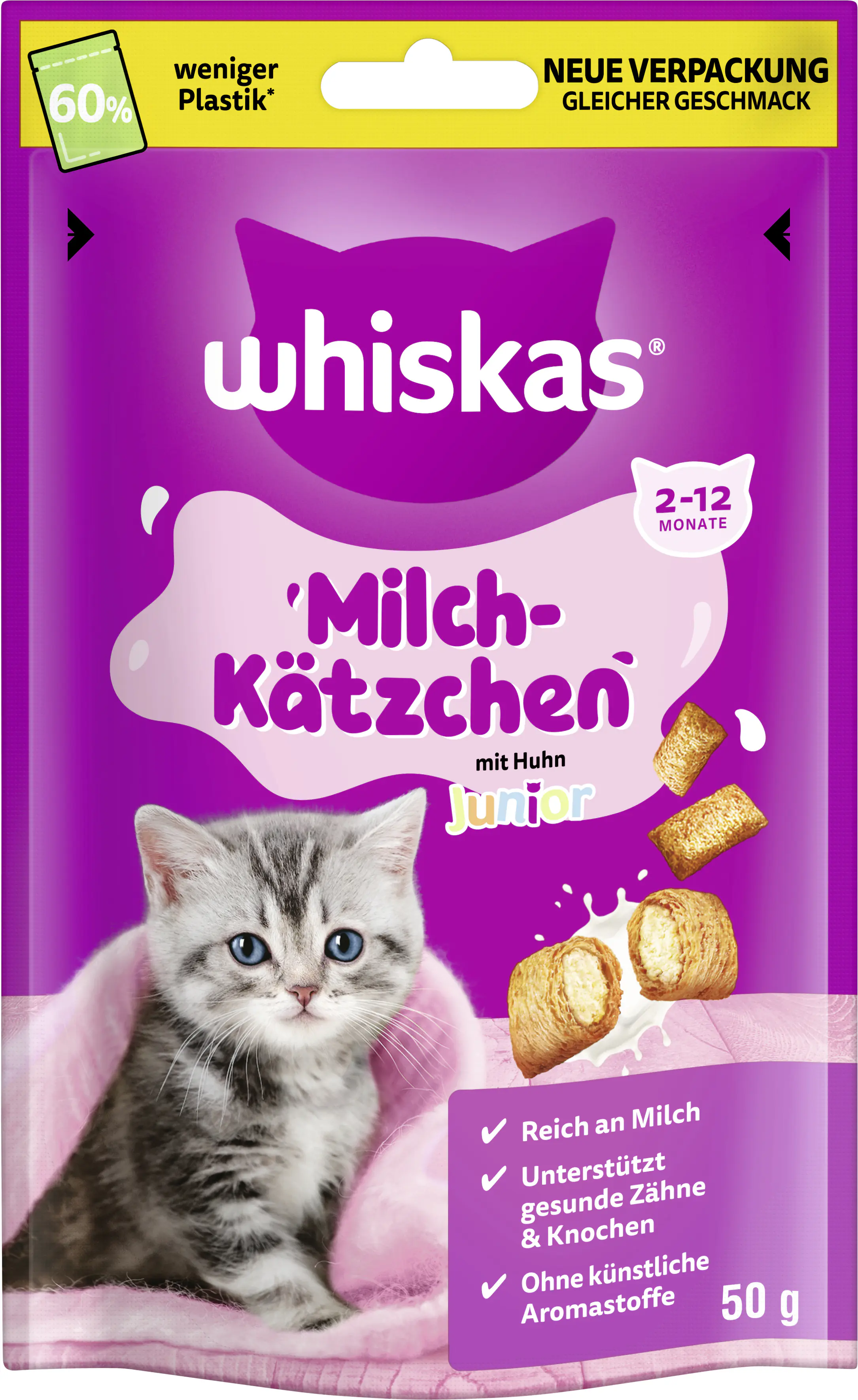 Whiskas Milchkätzchen Katzensnack Junior 50 g Huhn mit Milchfüllung 