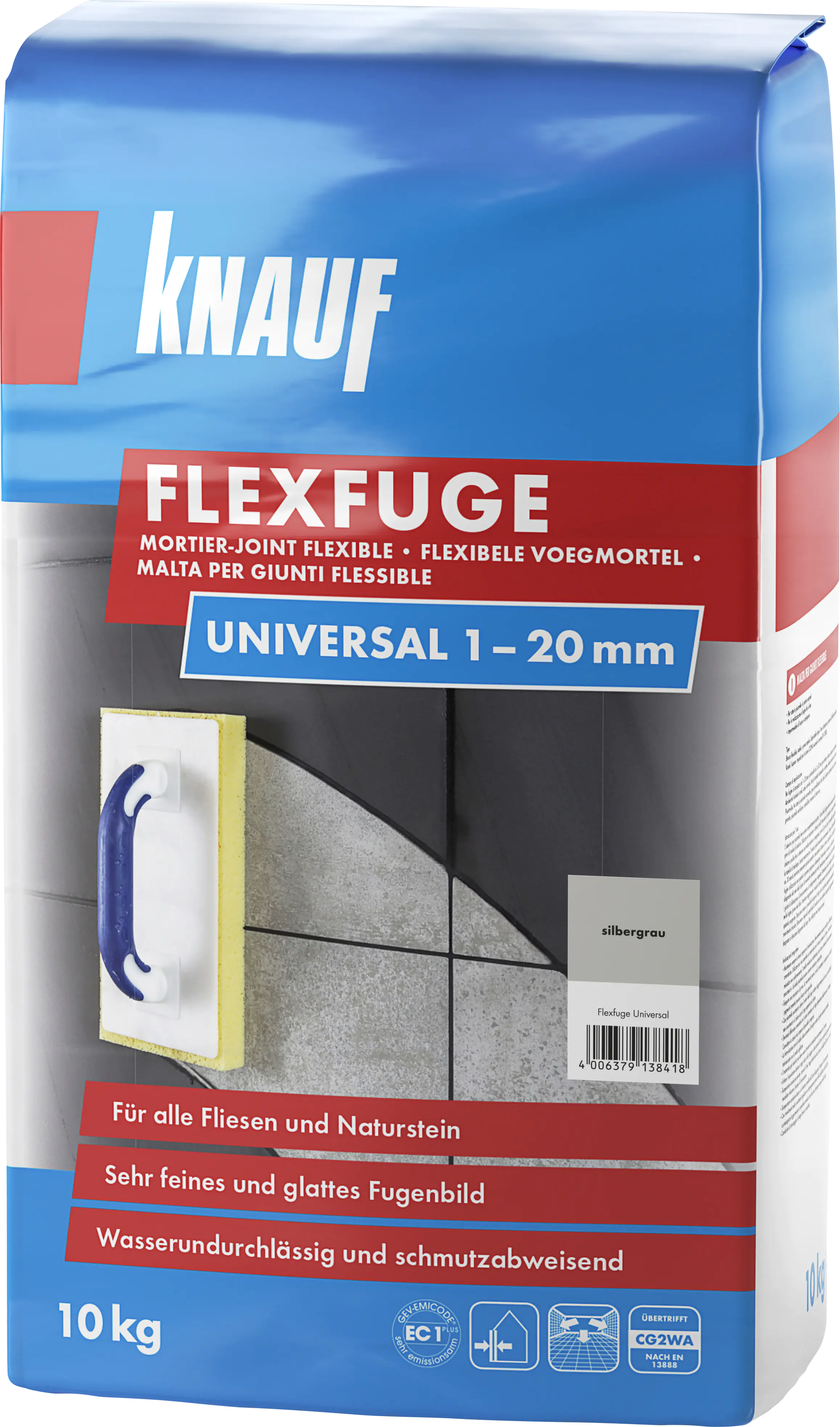Knauf Fugenmörtel Flexfuge Universal 1 - 20 mm silbergrau 10 kg Knauf Fugenmörtel Flexfuge Universal 1 - 20 mm silbergrau 10 kg