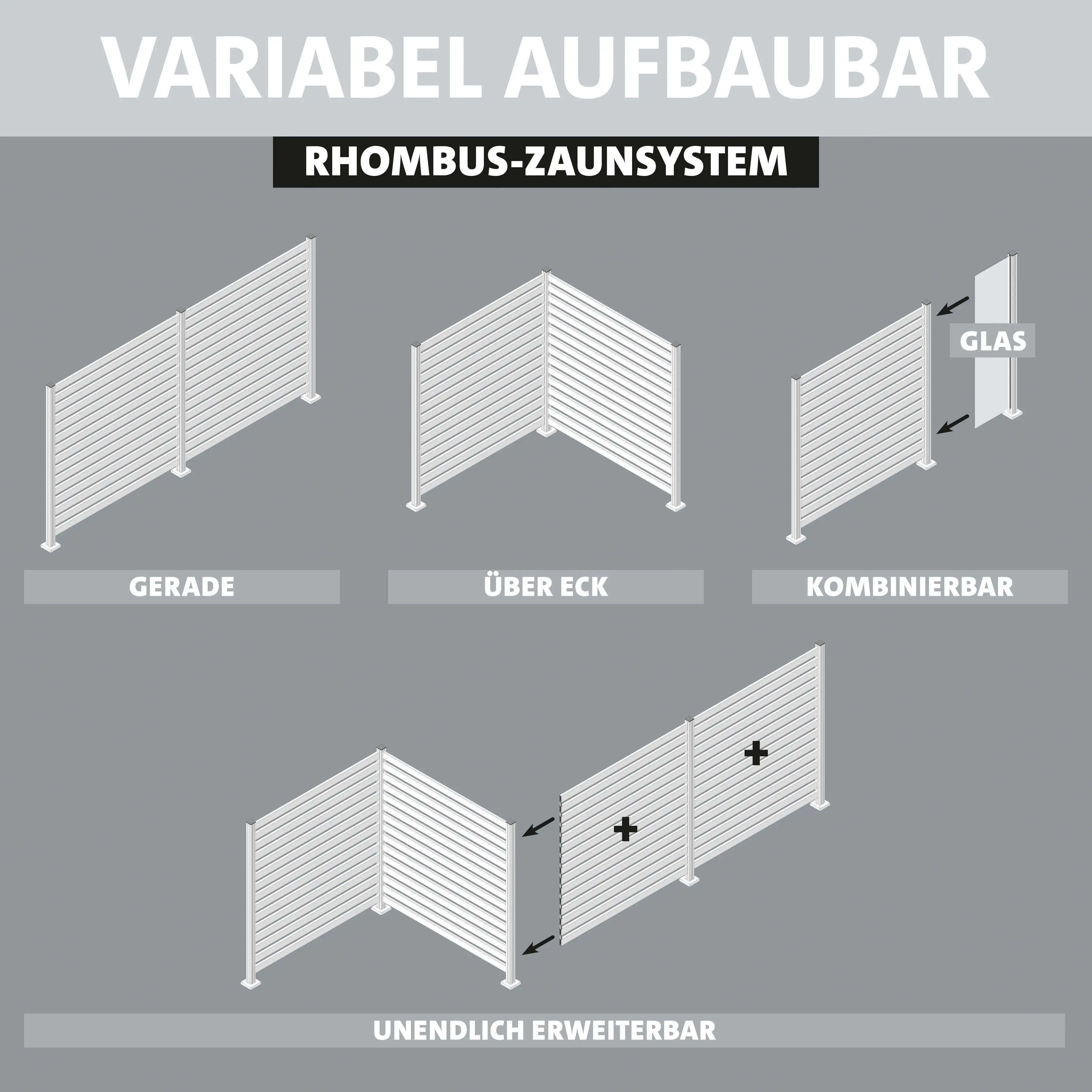 Ambiente Alu-Zaun Erweiterungsset Rhombus MAXI 187 x 124.2 cm grau