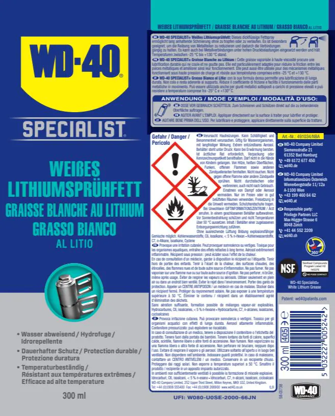 WD-40 Specialist weißes Lithiumsprühfett 300ml WD-40 Specialist weißes Lithiumsprühfett 300ml