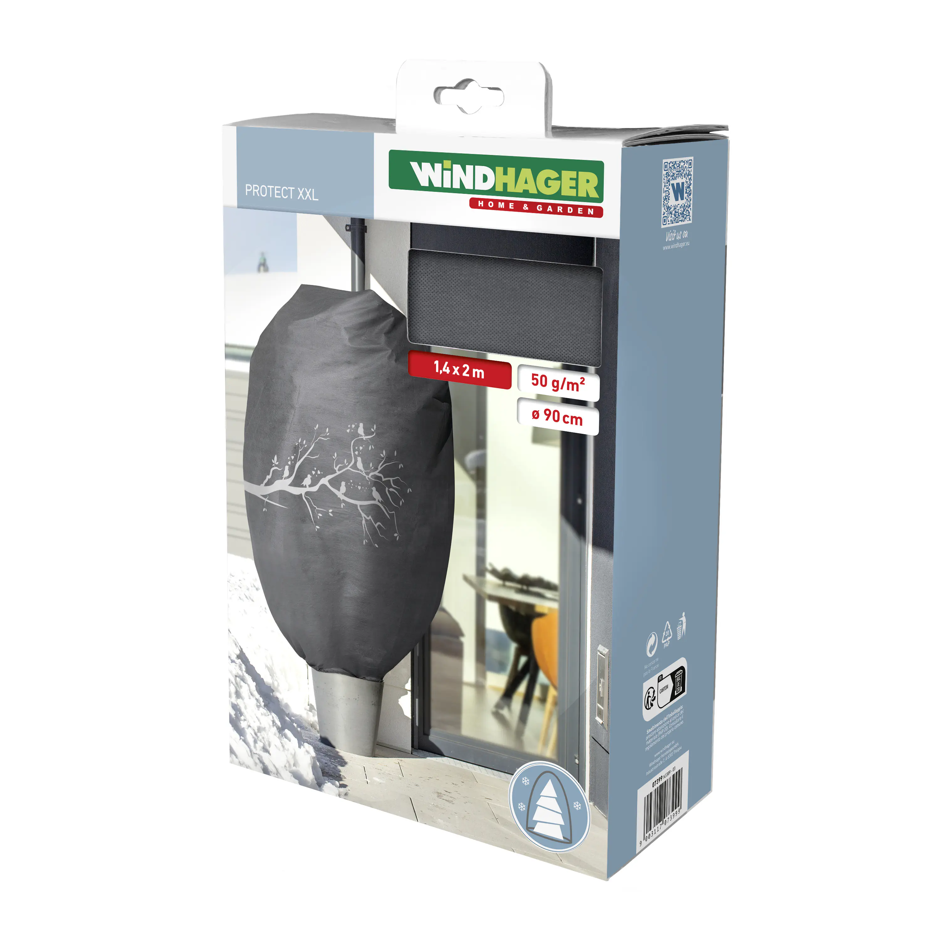Windhager Deko-Haube Protect XXL 1,4 x 2 m, grau mit Vogelmotiv