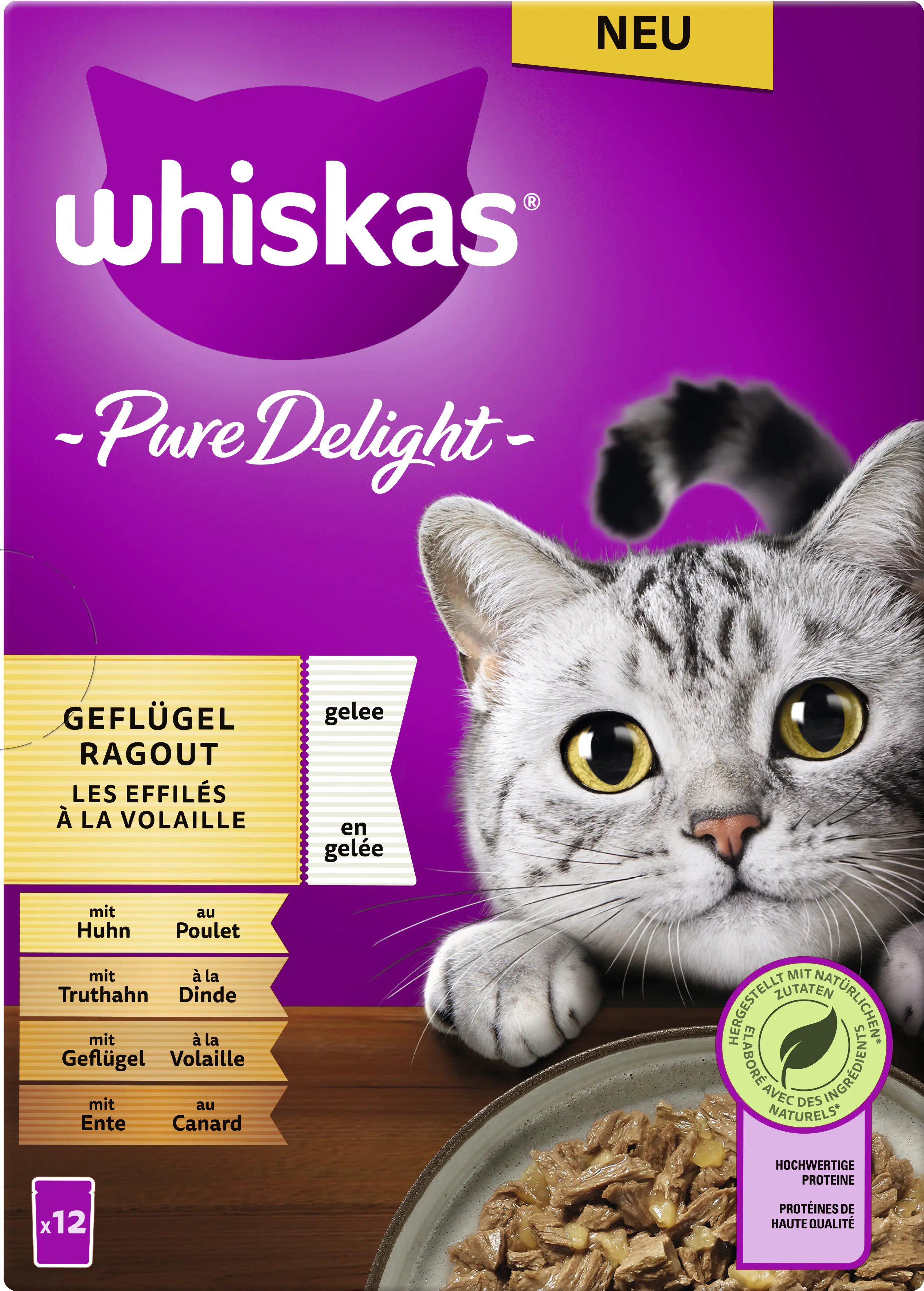Whiskas Multipack Pure Delight Geflügelragout Katzenfutter 12 x 85 g