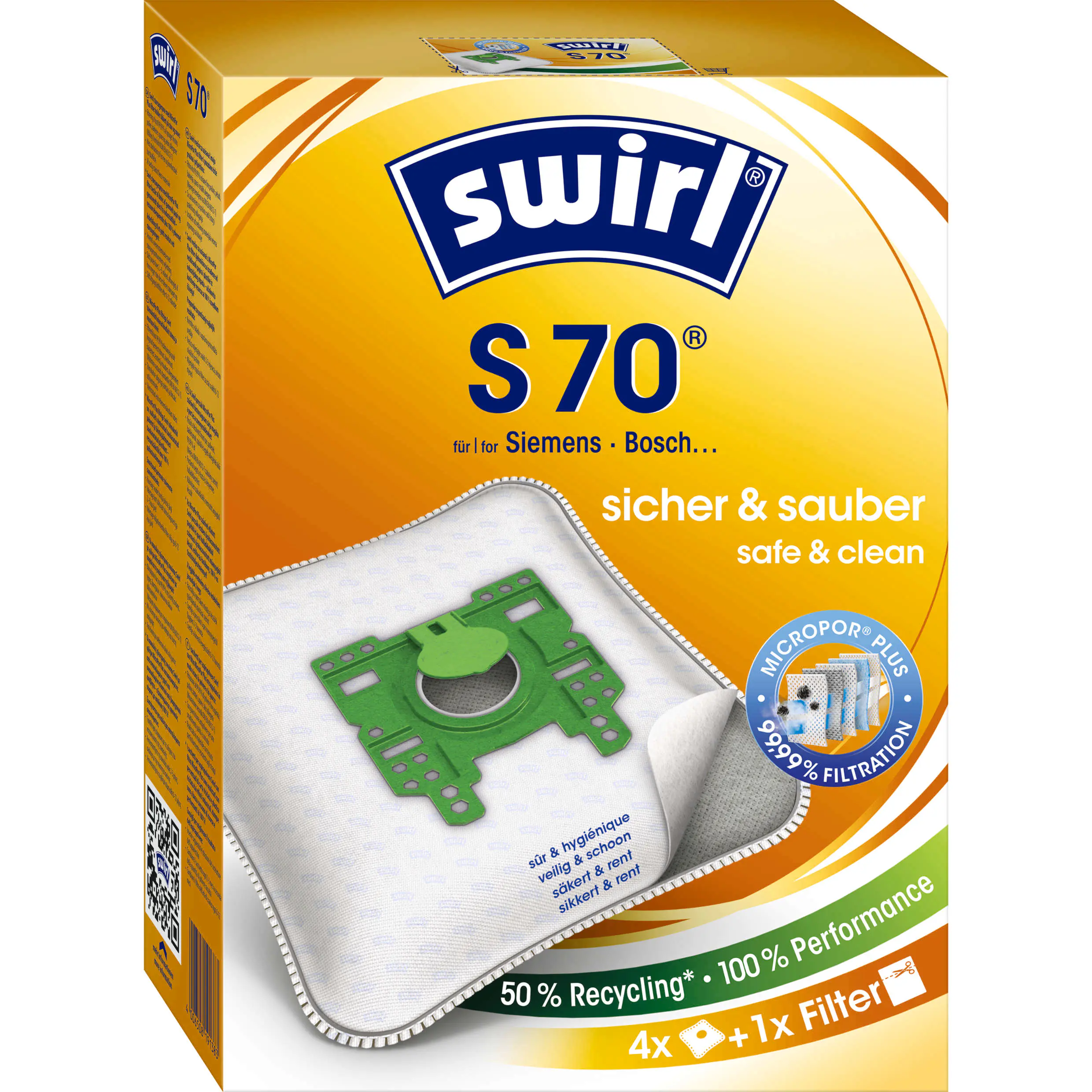 Swirl S 70 EcoPor Staubsaugerbeutel 4 Staubbeutel + 1 Filter