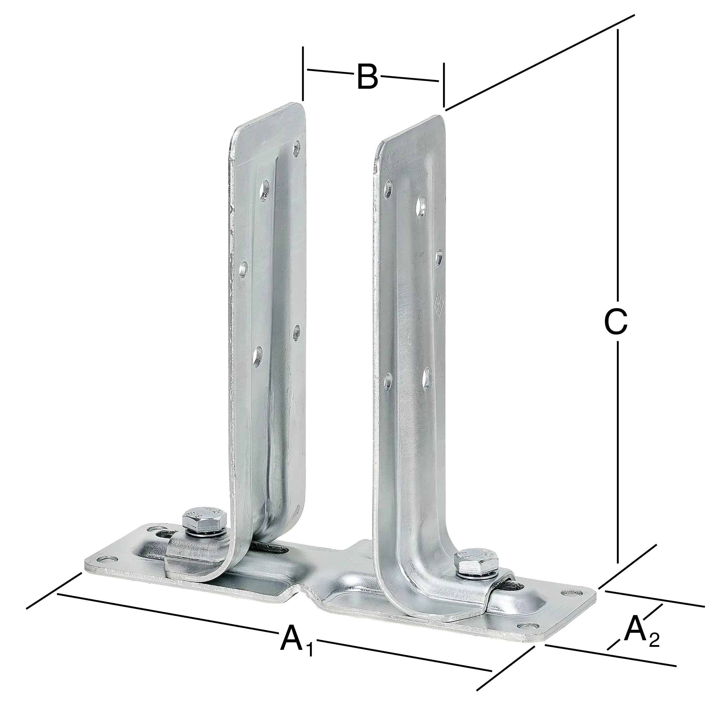Vormann Verstellbare Stützenschuhe verzinkt 270/65 x 70-140 x 205 mm