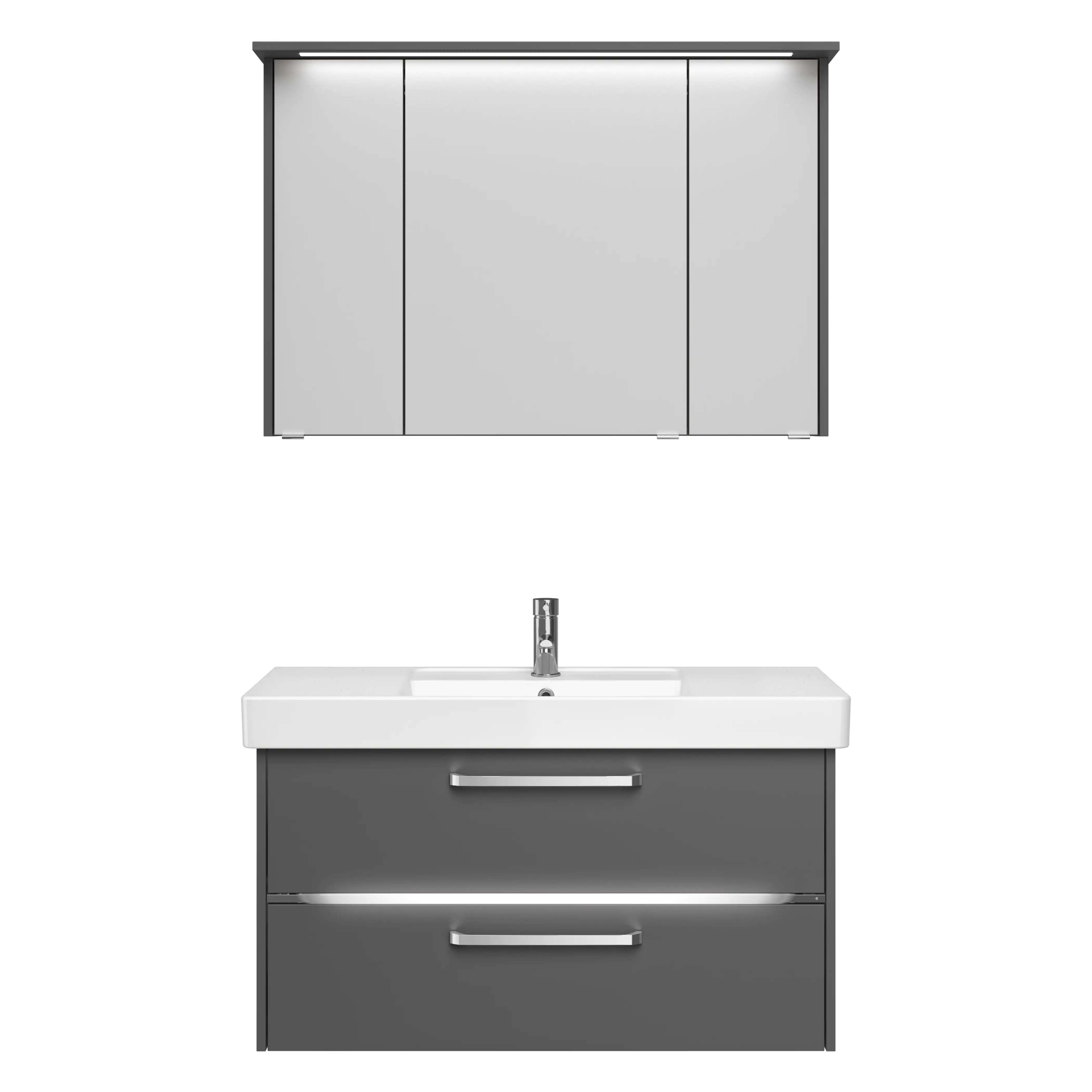 Primaster Badmöbel-Set Berlin grau 105 cm Twin LED, Keramikwaschtisch
