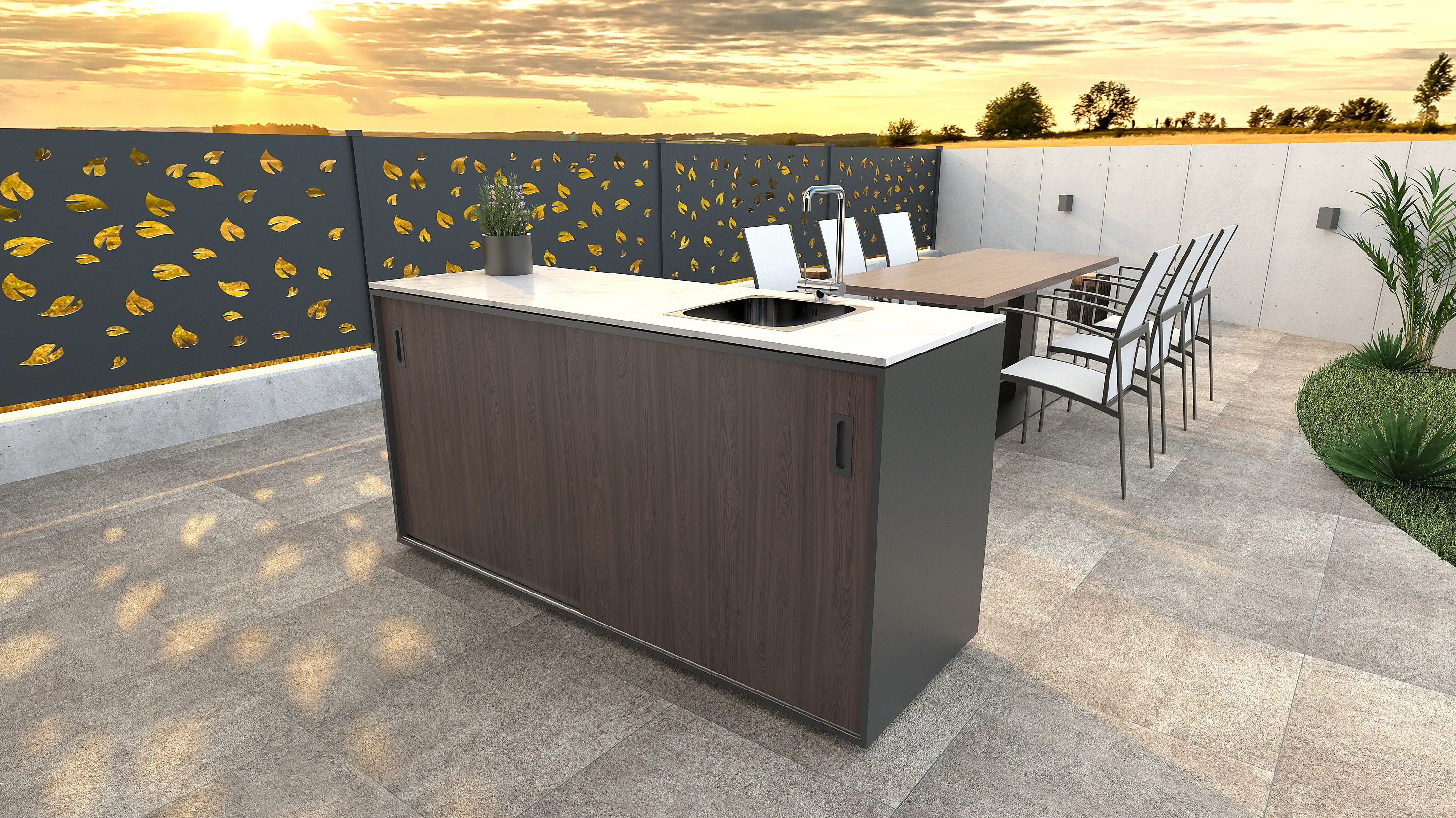 Bellano Living Element für Outdoorküchen inkl. Spüle rechts und 2 Türen walnuss Bellano Living Element für Outdoorküchen inkl. Spüle rechts und 2 Türen walnuss