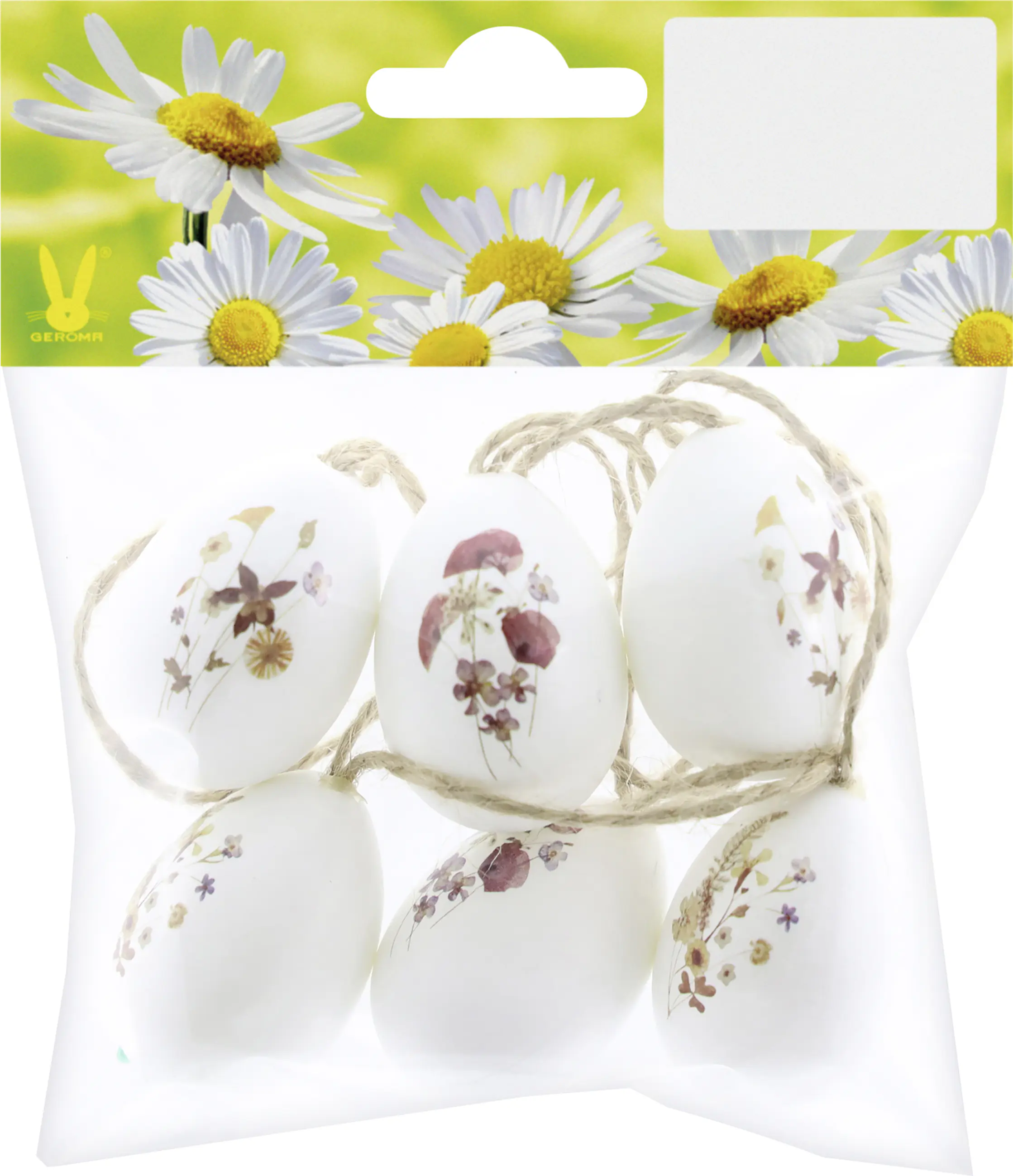 Ostereier Kunststoff 4 x 3 cm weiß mit Blumenmotiv 6 Stück