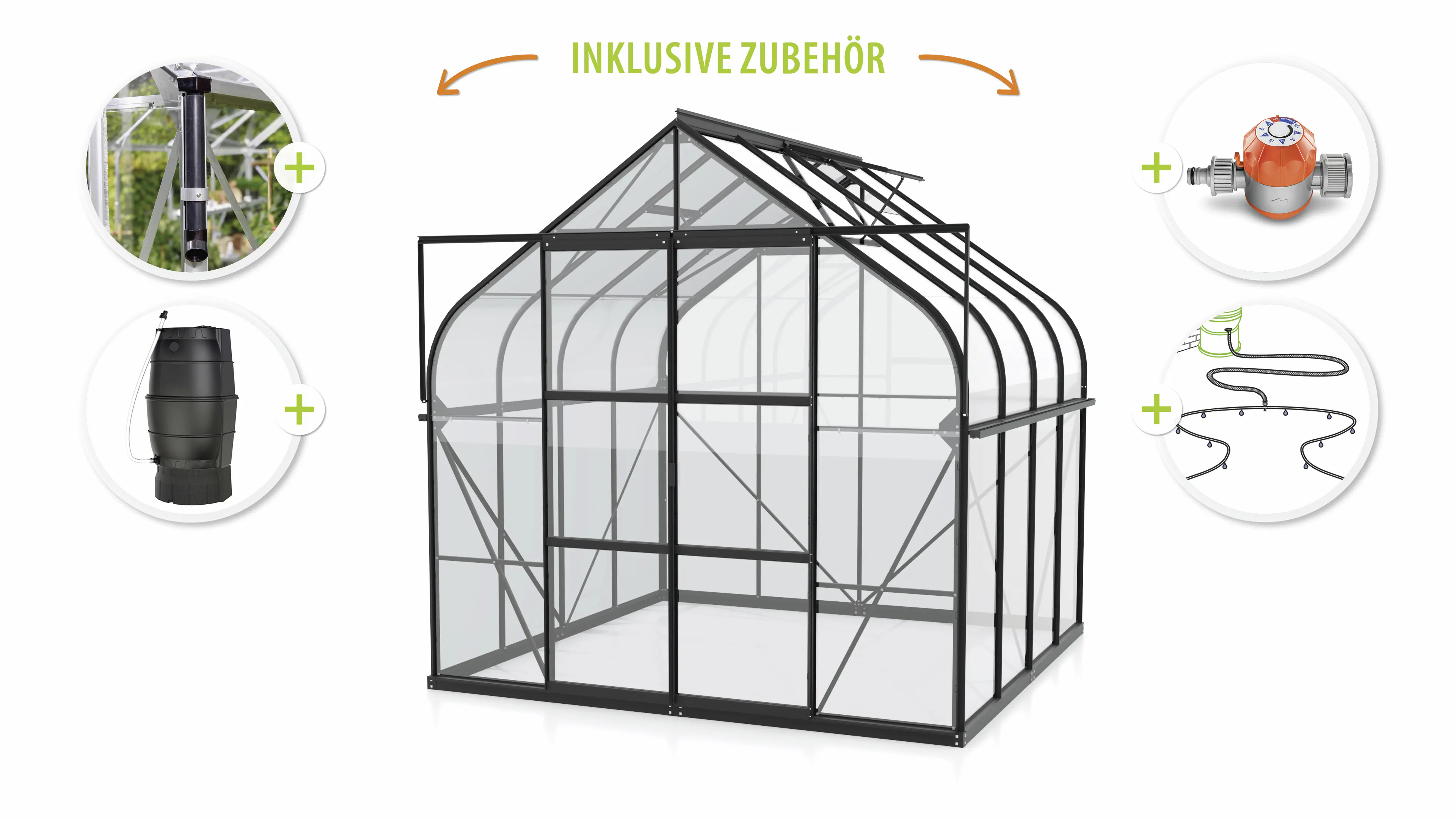 Vitavia Gewächshaus-Set Dione 6700 ESG 3 mm schwarz 254 x 254 cm 