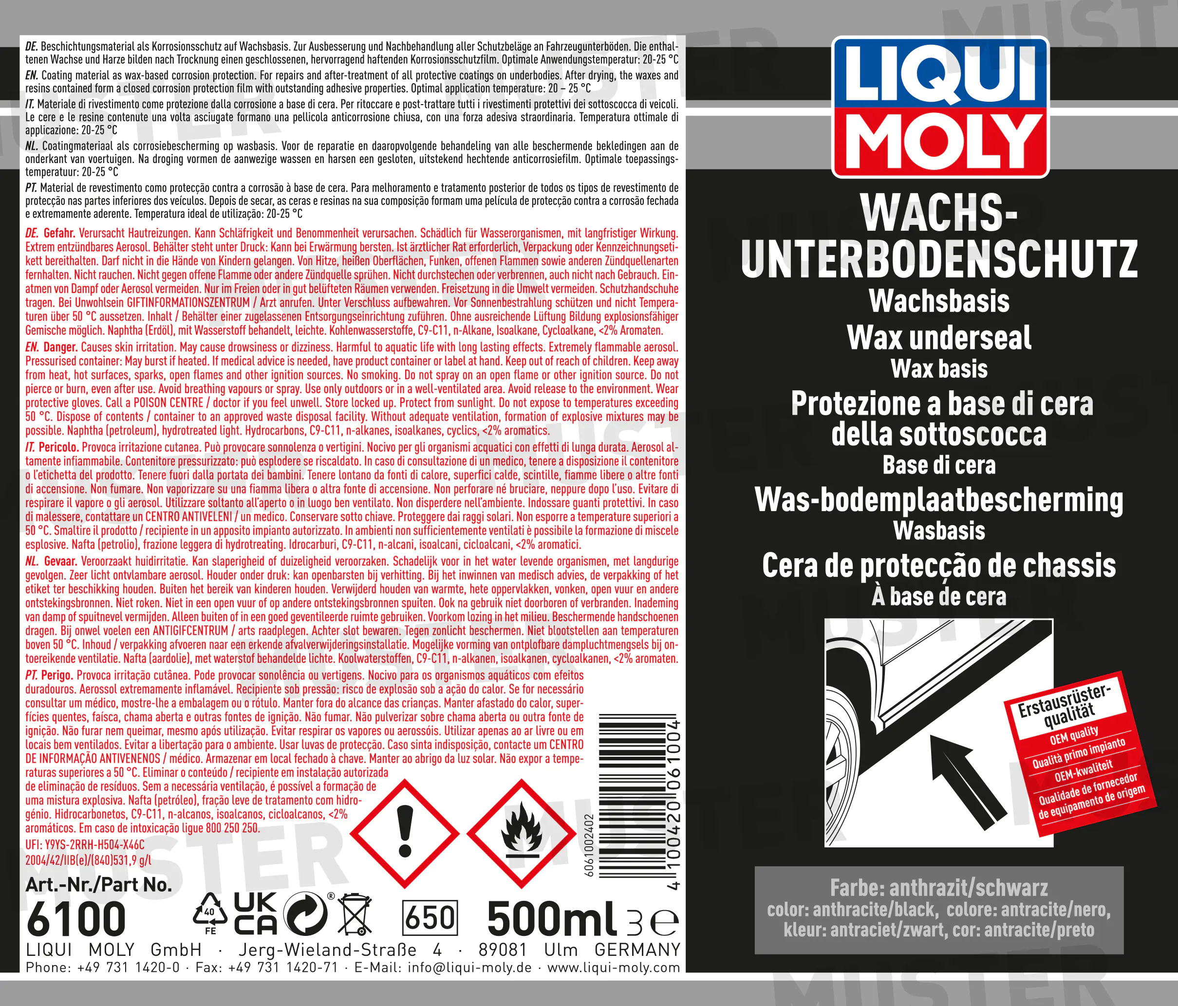 Liqui Moly Wachs Unterbodenschutz anthrazit 500 ml Liqui Moly Wachs Unterbodenschutz anthrazit 500 ml