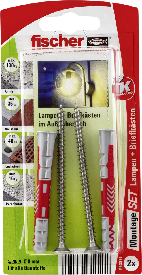 Fischer Dübel Duopower 8.0 x 65 mm mit Schrauben - 2 Stück Fischer Dübel Duopower 8.0 x 65 mm mit Schrauben - 2 Stück