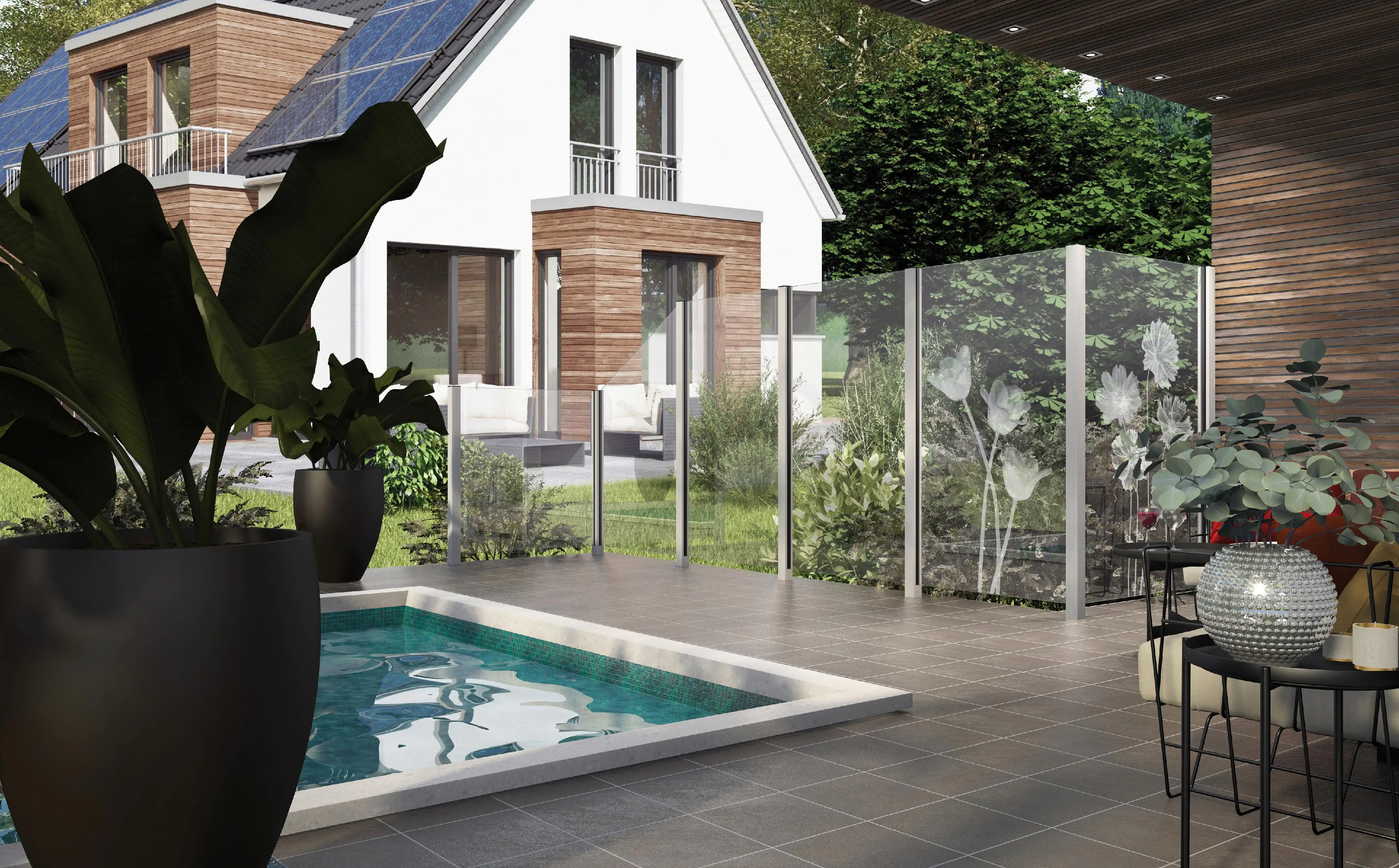 Ambiente Glaszaun Dekor 93 schräg 103 x 180/120 cm gehärtetes 8 mm Glas