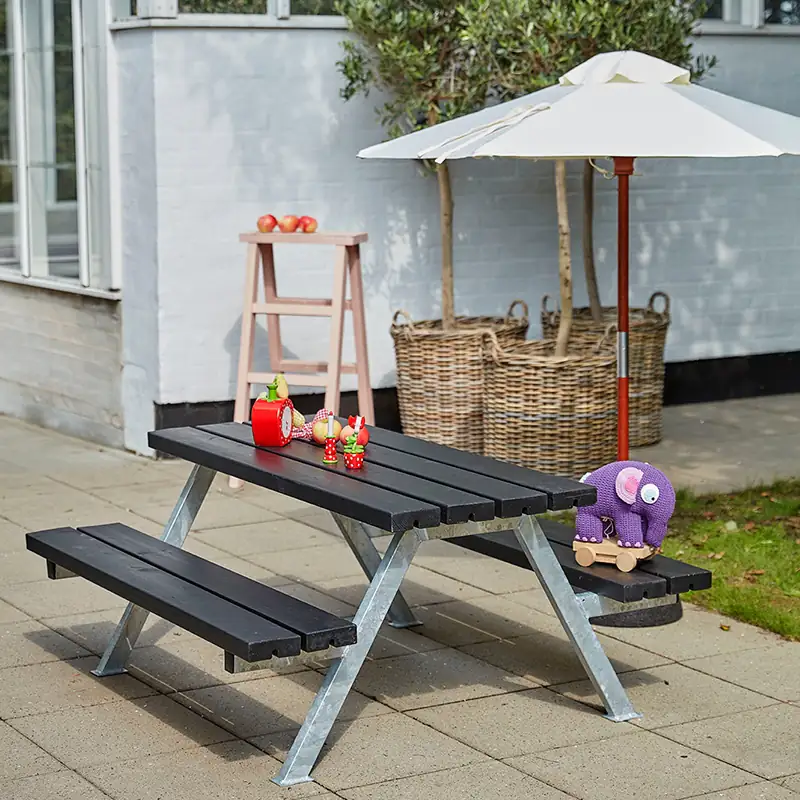 Plus Picknicktisch Kinder Alpha Stahl-Holz 118 x 118 x 57 cm schwarz