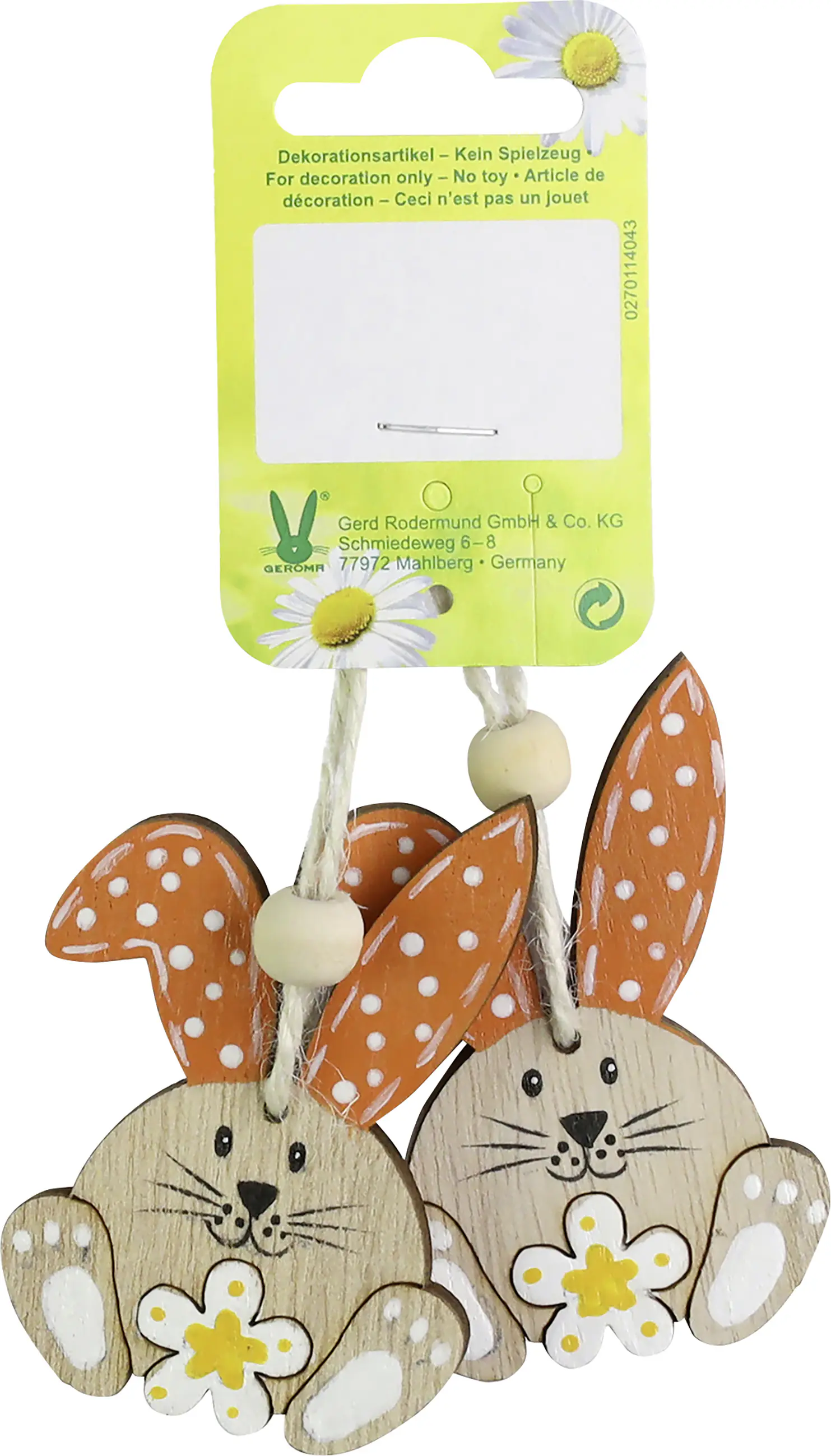 Dekohänger Osterhasen Holz 6,7 x 4,7 cm orange weiß natur