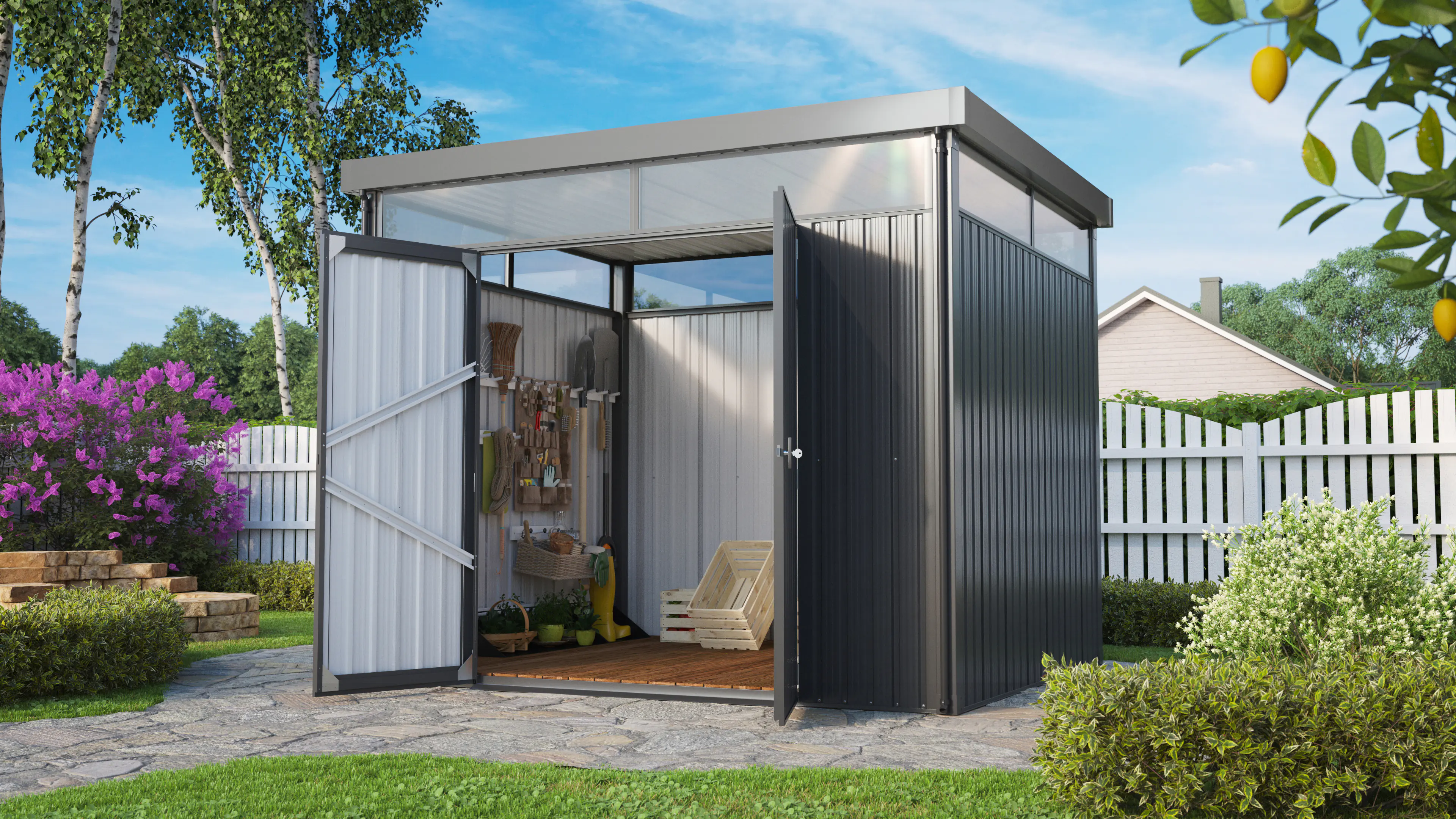 Pergart Metallgerätehaus Rheinfelden 108 290 x 245 x 226 cm anthrazit Pergart Metallgerätehaus Rheinfelden 108 290 x 245 x 226 cm anthrazit